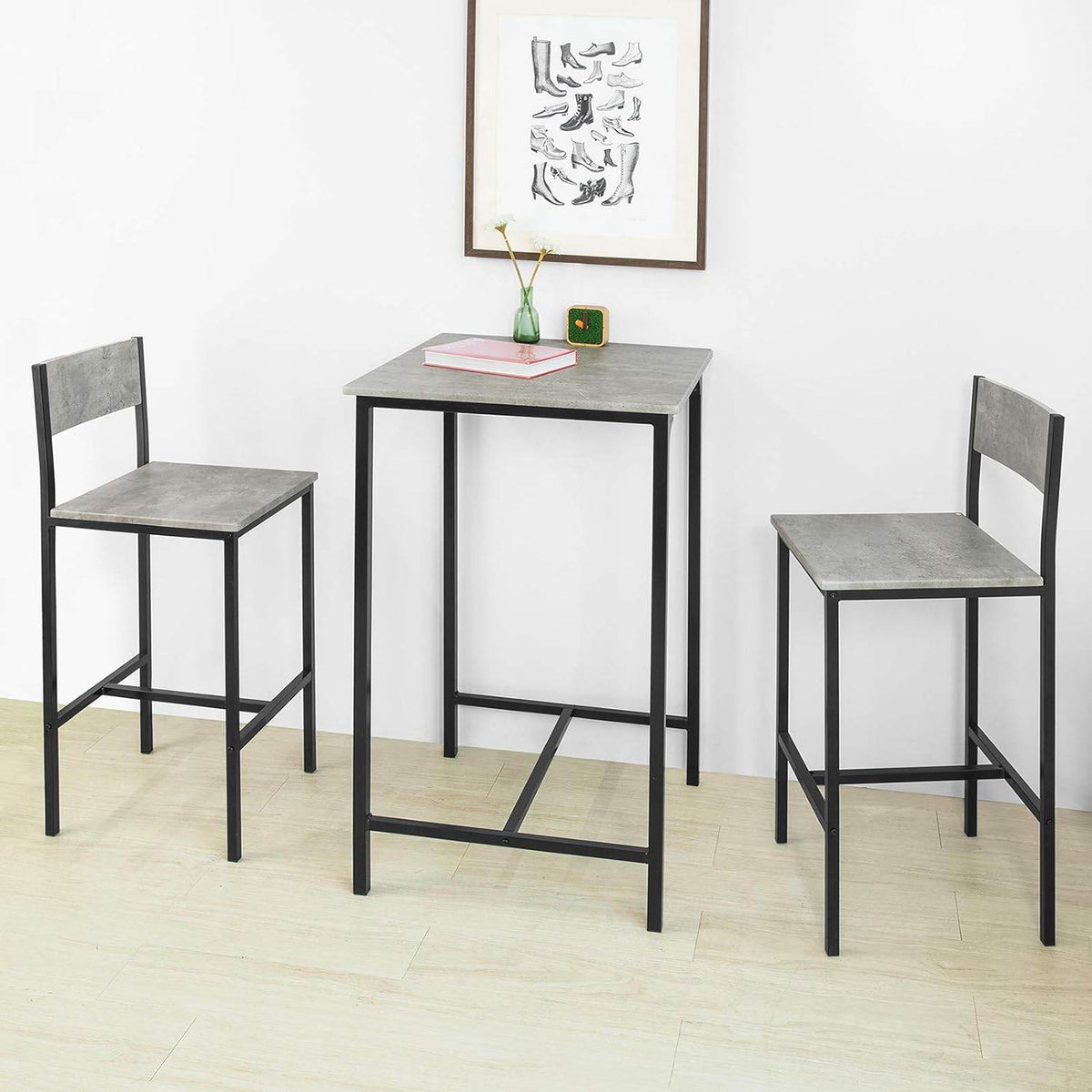 Bartisch mit 2 Barhocker | Bartisch set | 3-teilig | grau | OGT27-HG - Palo24