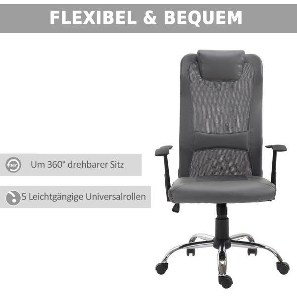 Bürostuhl höhenverstellbar Chefsessel Gaming Stuhl ergonomisch PU grau - Palo24