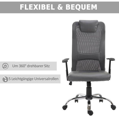Bürostuhl höhenverstellbar Chefsessel Gaming Stuhl ergonomisch PU grau - Palo24