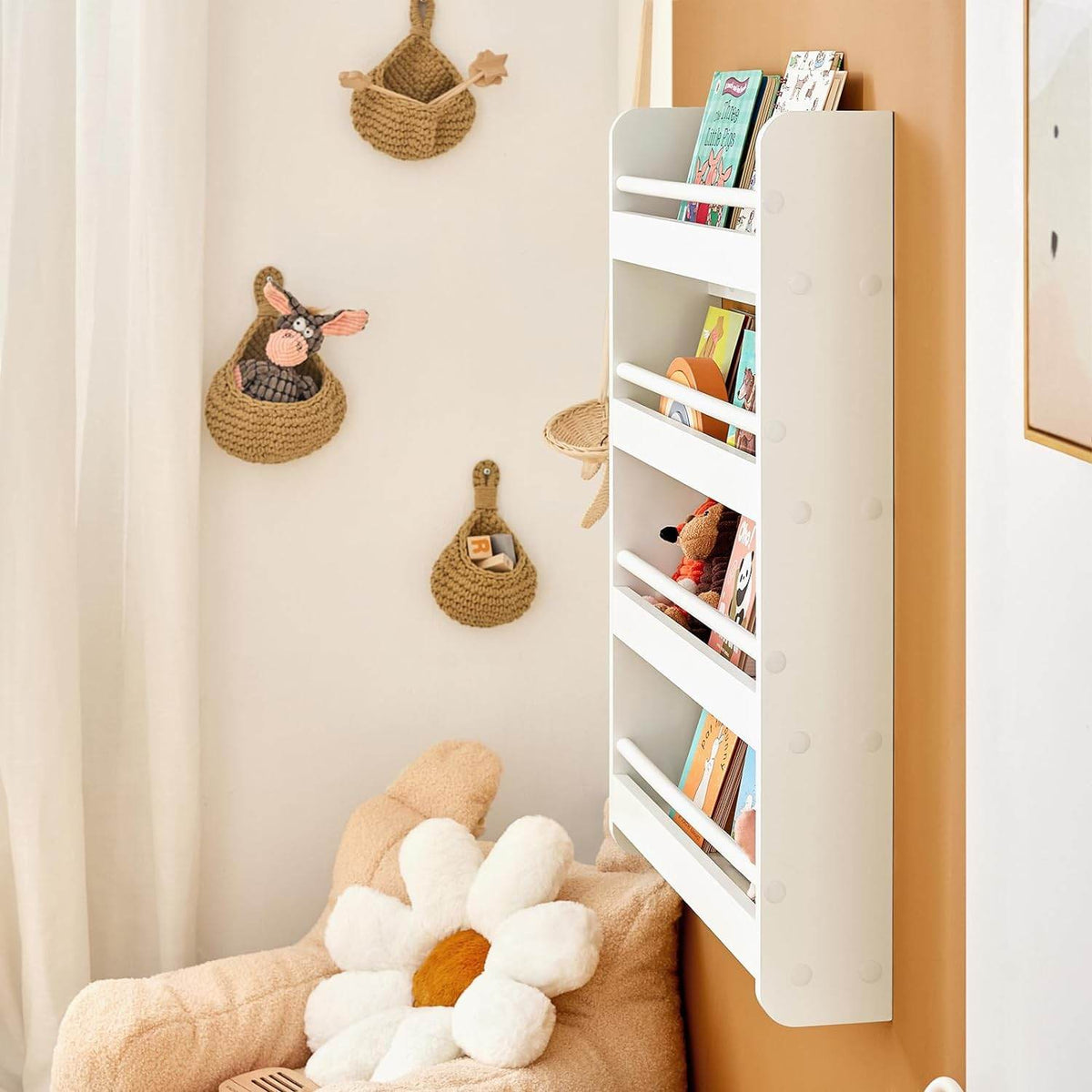 Kinder Bücherregal | Wandregal für Kinder | mit 4 Ablagen | KMB08-K-W - Palo24