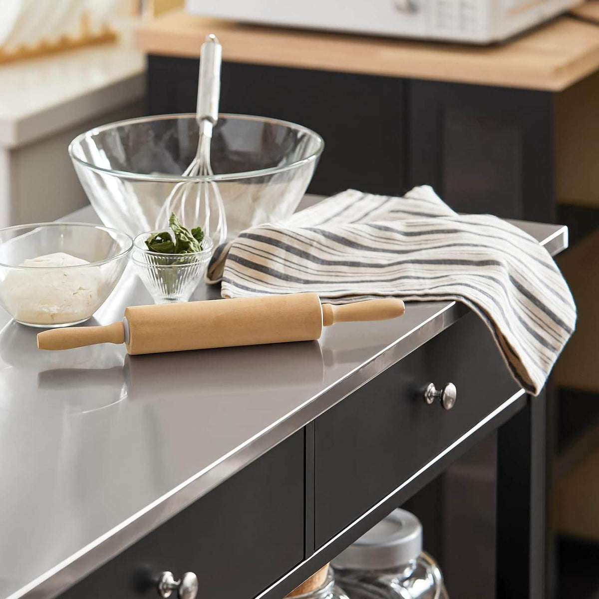 Küchenwagen mit Edelstahlplatte | Sideboard | Servierwagen Schwarz | FKW47-SCH - Palo24
