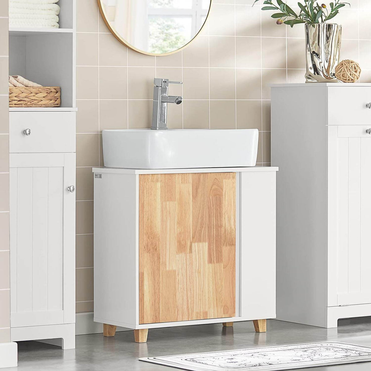 Waschbeckenunterschrank | Waschtisch | Badschrank Weiß-Natur | BZR75-W - Palo24