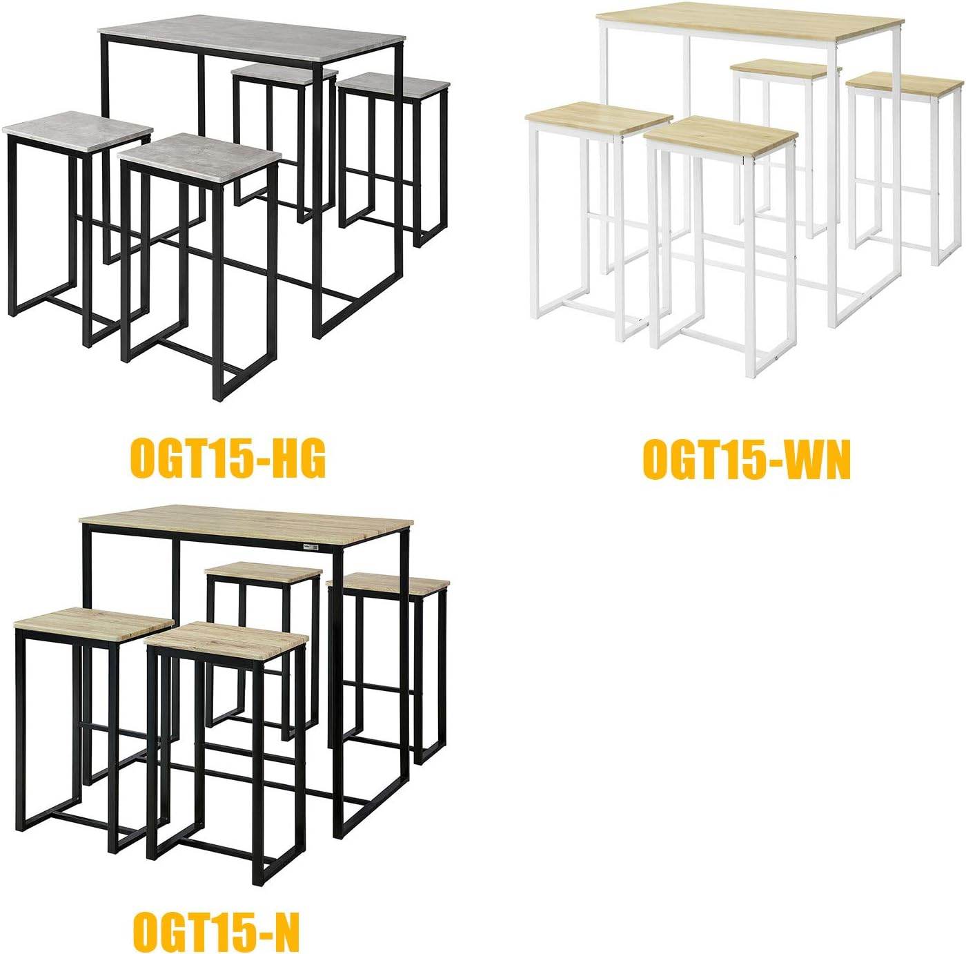 Bartisch mit 4 Hockern | Bartisch set | Stehtisch | 5-teilig | grau | OGT15-HG - Palo24