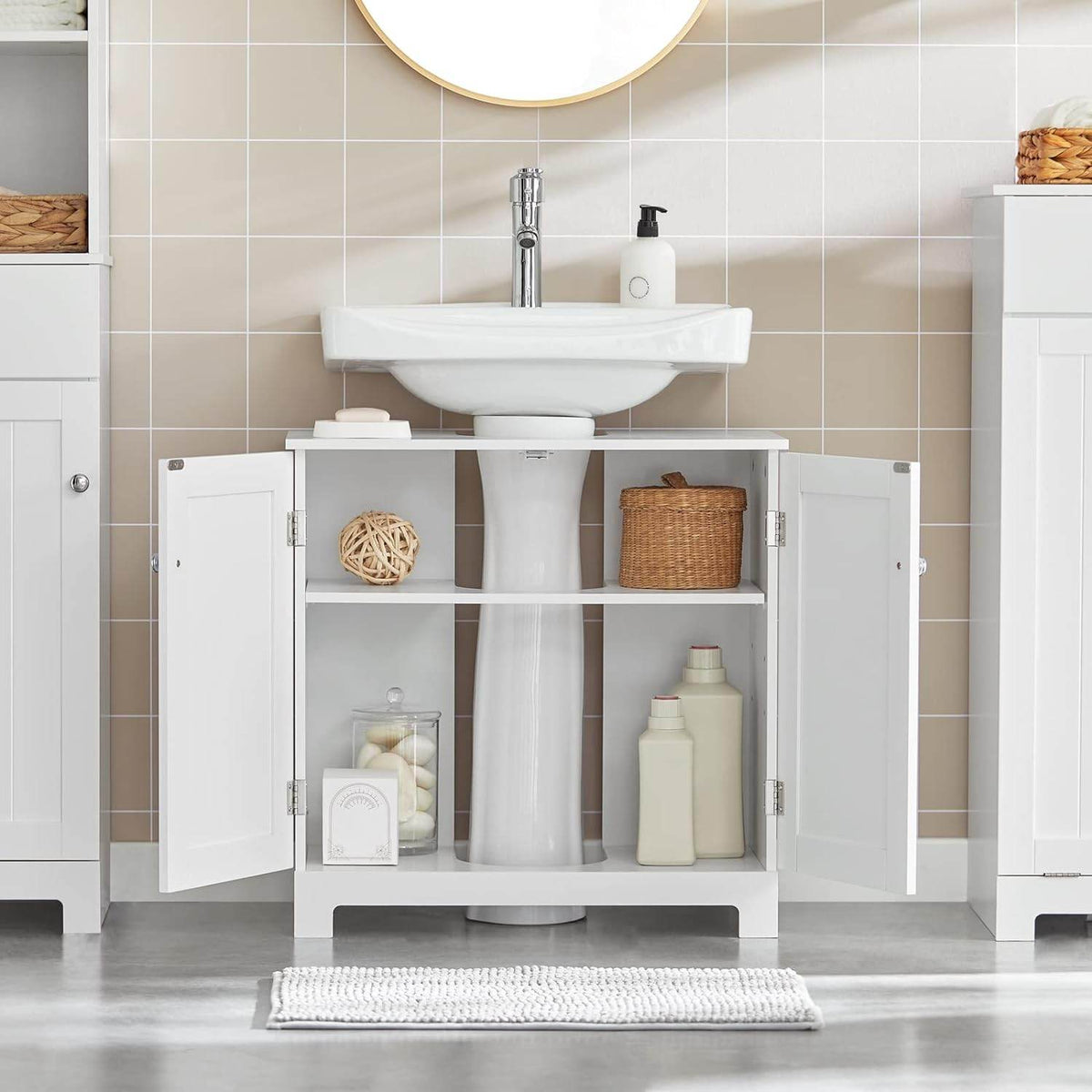 Waschbeckenunterschrank | Badezimmerschrank Weiss Badmöbel | BZR18-II-W - Palo24