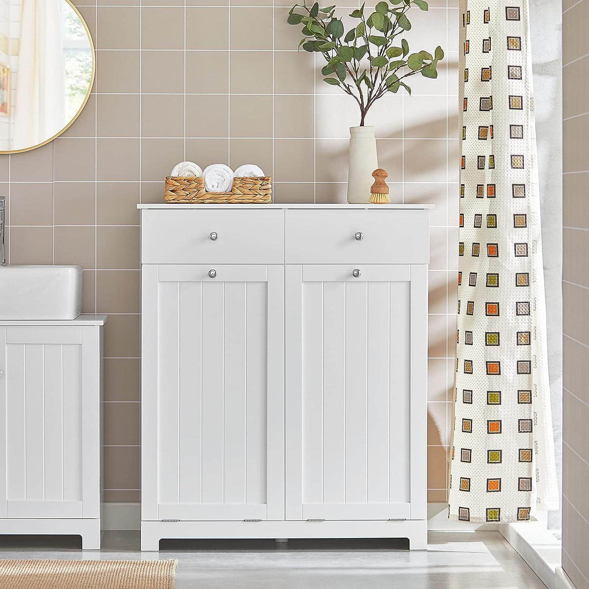 Wäscheschrank mit 2 Wäschesäcke | Wäschesammler | Wäschekorb Weiss BZR33-W - Palo24