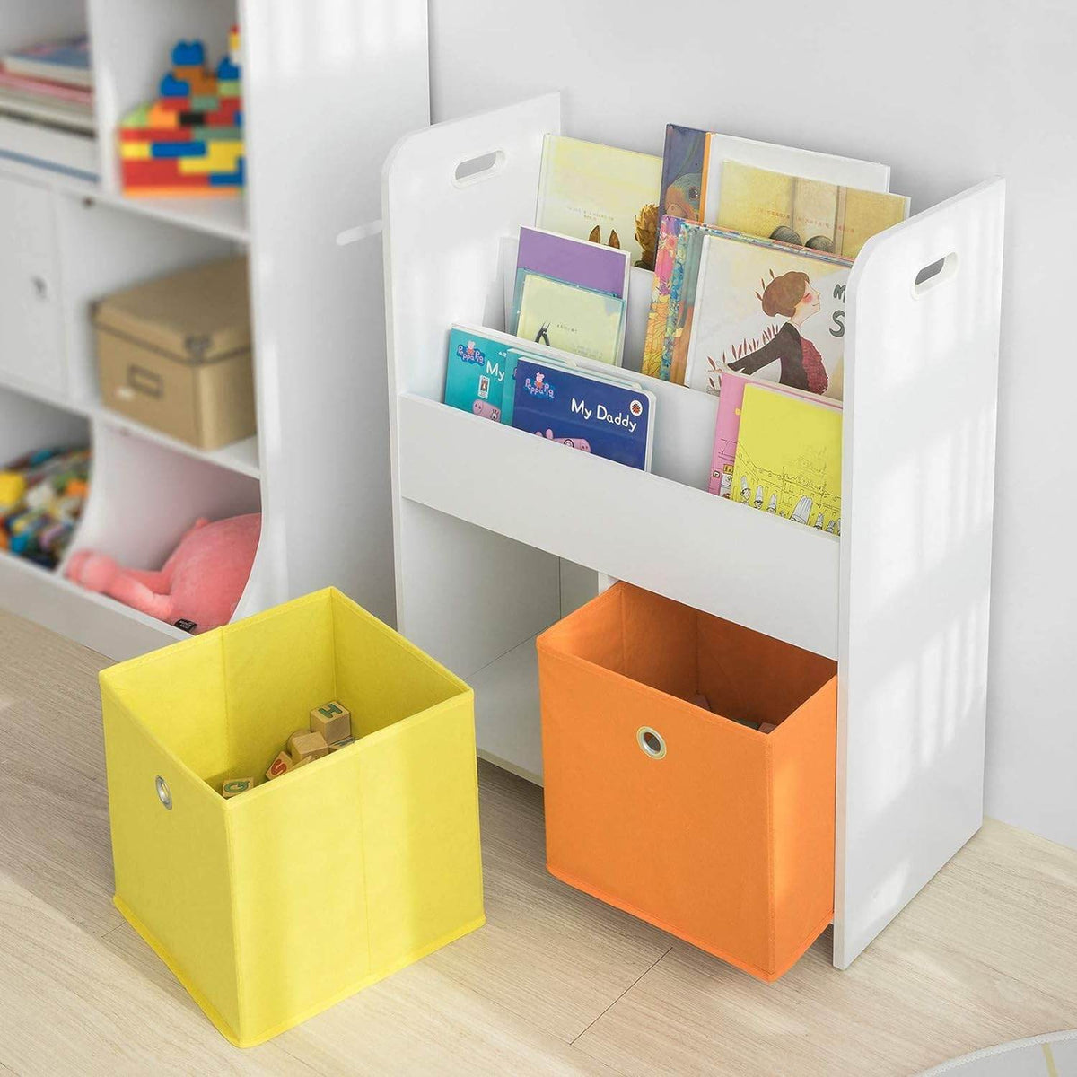 Kinderbücherregal | Spielzeugtruhe | Aufbewahrungsregal für Kinder | Weiss KMB27-W - Palo24