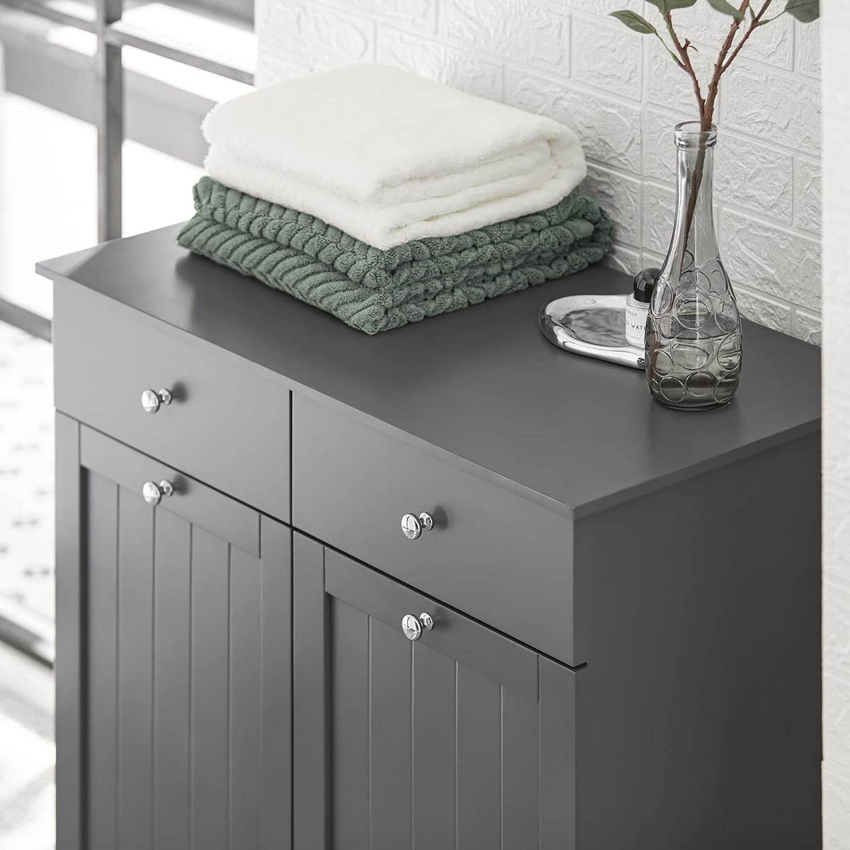 Wäscheschrank mit 2 Wäschesäcke | Wäschesammler | Wäschekorb Grau | BZR33-DG - Palo24