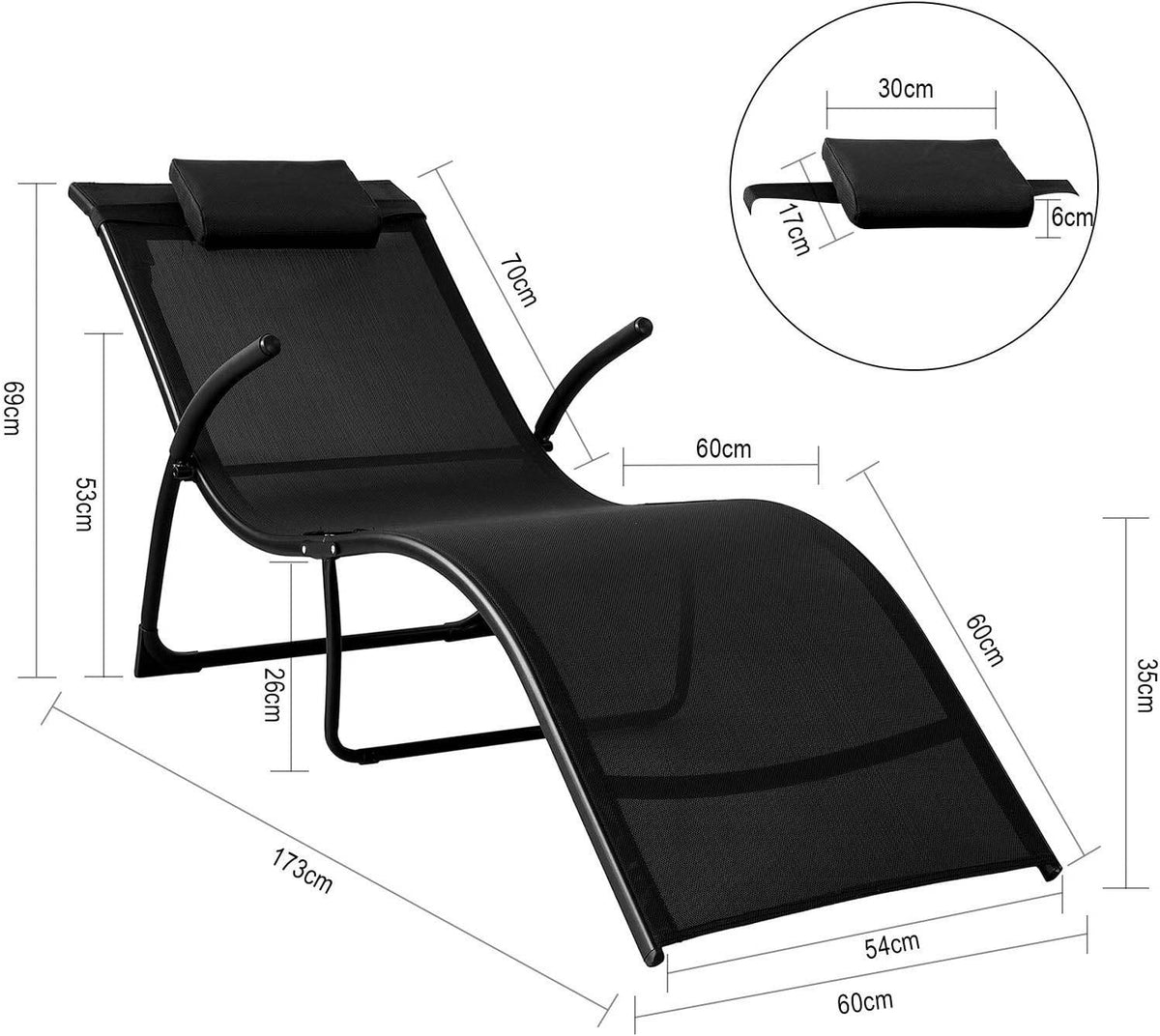 Gartenliege | Sonnenliege klappbar | Liegestuhl Schwarz | OGS45-SCH - Palo24