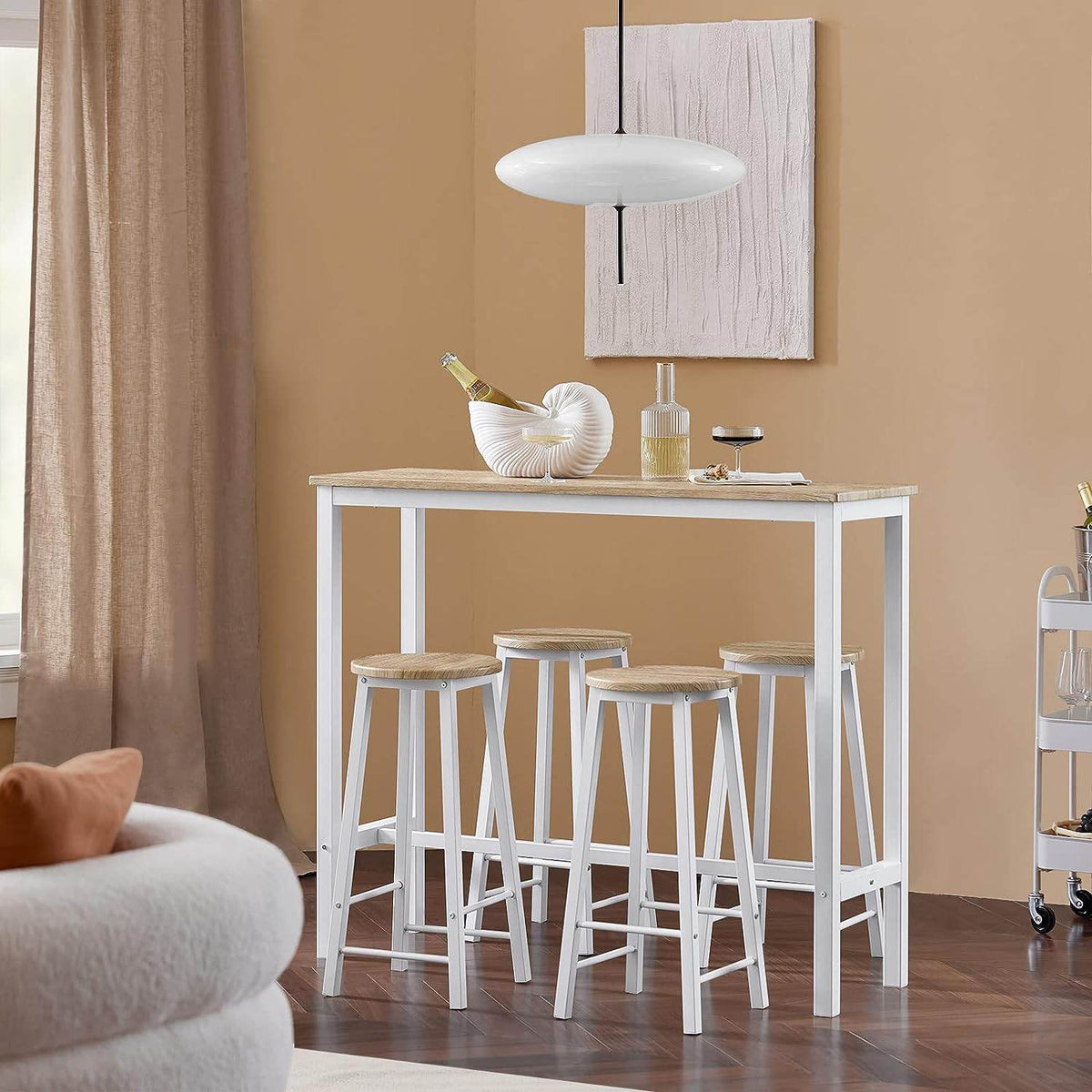 5-teilig Bartisch mit 4 Stühlen | Esstisch set | Stehtisch | Sitzgruppe | Weiss-Natur | OGT22-WN - Palo24