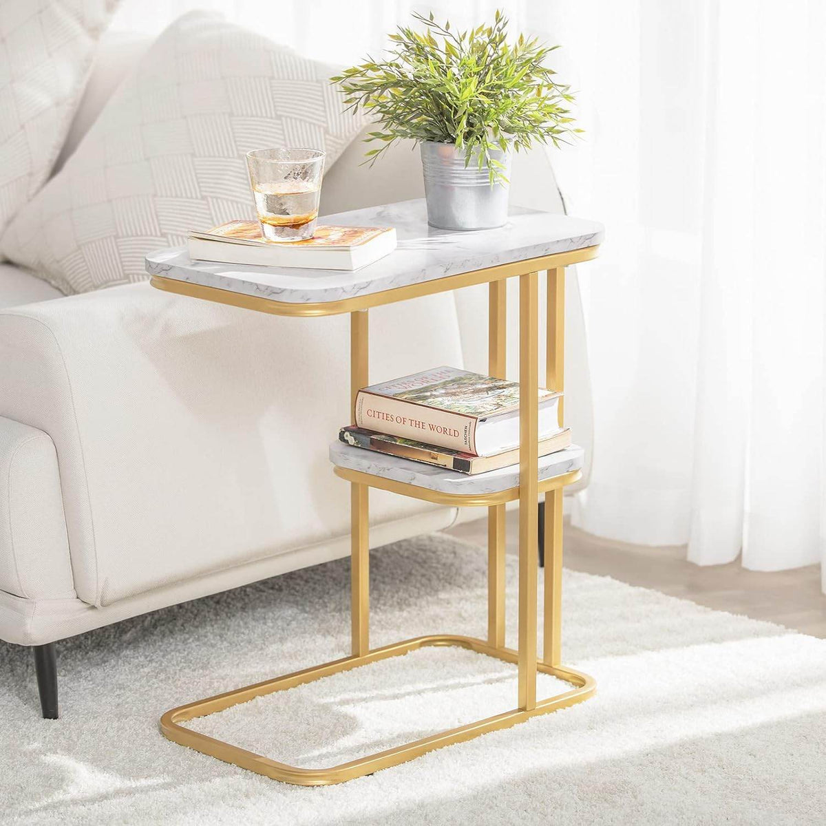 Beistelltisch | Pflegetisch mit goldenem Metallgestell | Couchtisch Sofa | FBT110-G - Palo24