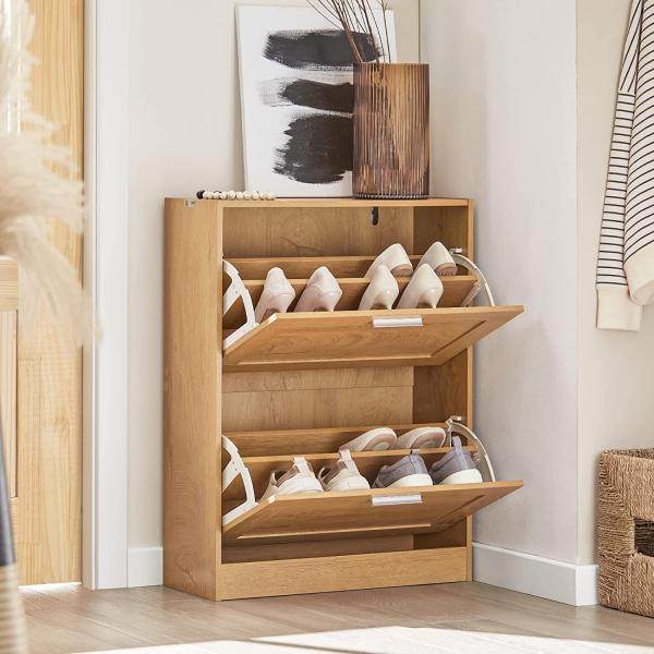 Schuhkipper Schuhschrank Mit 2 Klappen Schuhkommode Natur - Palo24