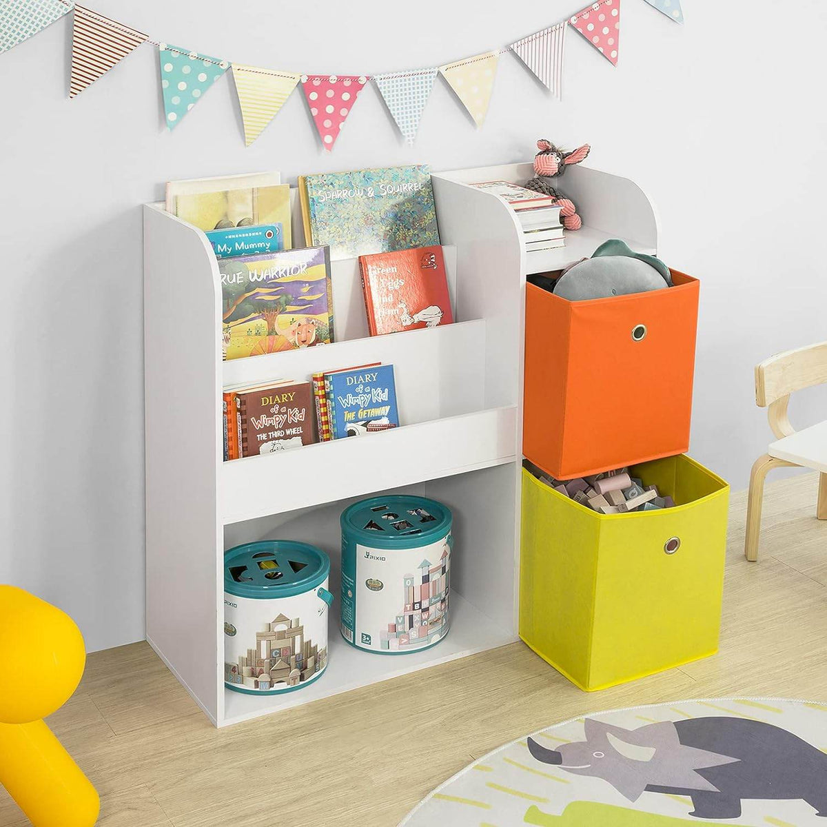 Kinderbücherregal | Spielzeugtruhe | Aufbewahrungsregal für Kinder | Weiss KMB37-W - Palo24