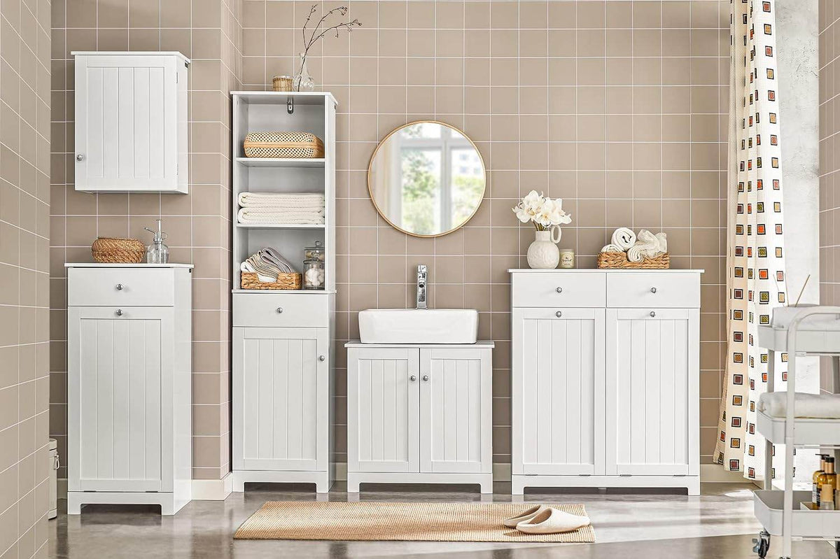 Wäscheschrank mit 2 Wäschesäcke | Wäschesammler | Wäschekorb Weiss BZR33-W - Palo24