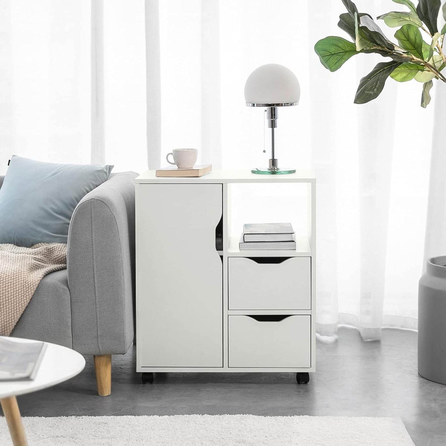 Druckertisch mit Schublade | Beistelltisch | Couchtisch Weiss FBT105-W - Palo24