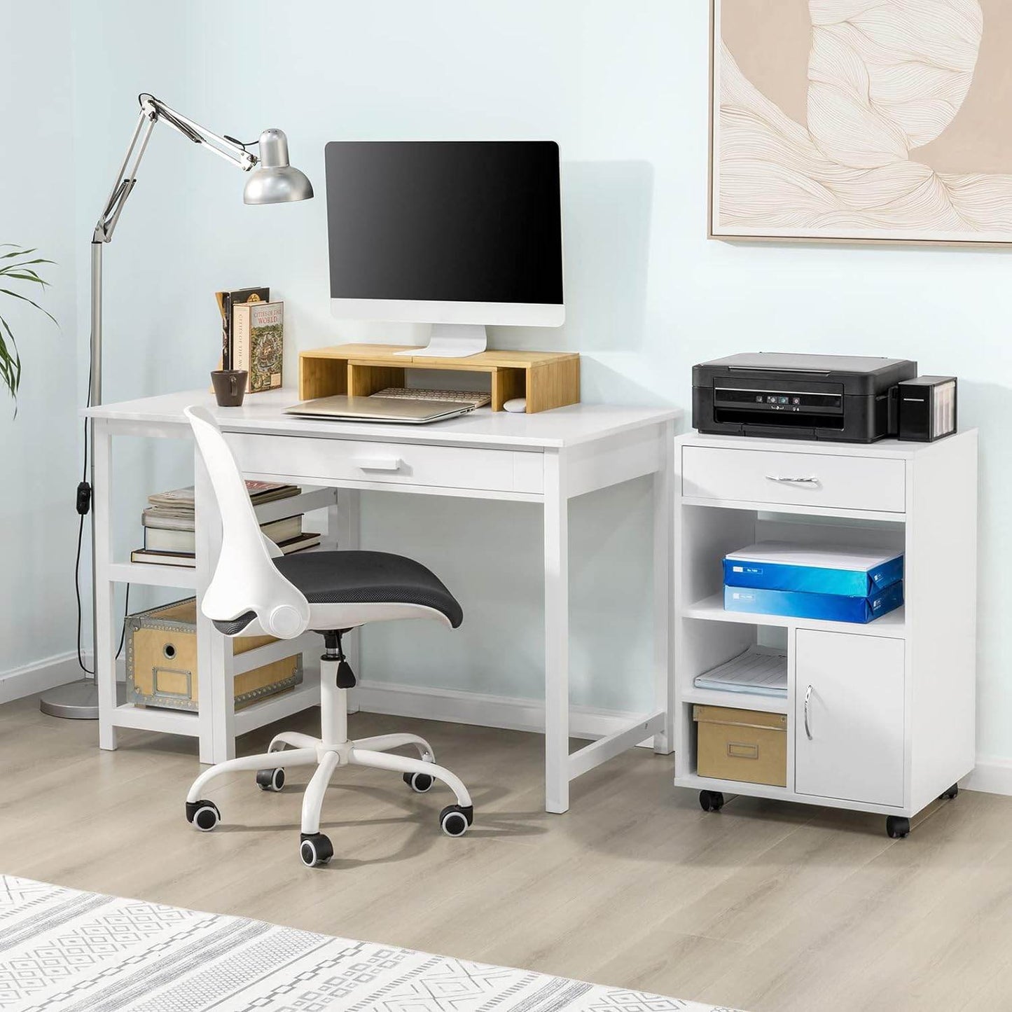 Druckertisch mit Schublade | Beistelltisch | Couchtisch Weiss FBT106-W - Palo24