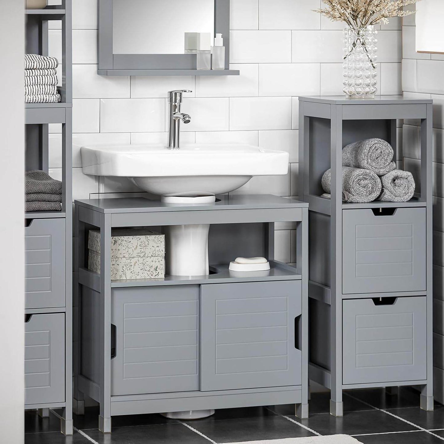 Waschbeckenunterschrank | Waschtisch | Badmöbel | Stahlgrau | FRG128-II-SG - Palo24