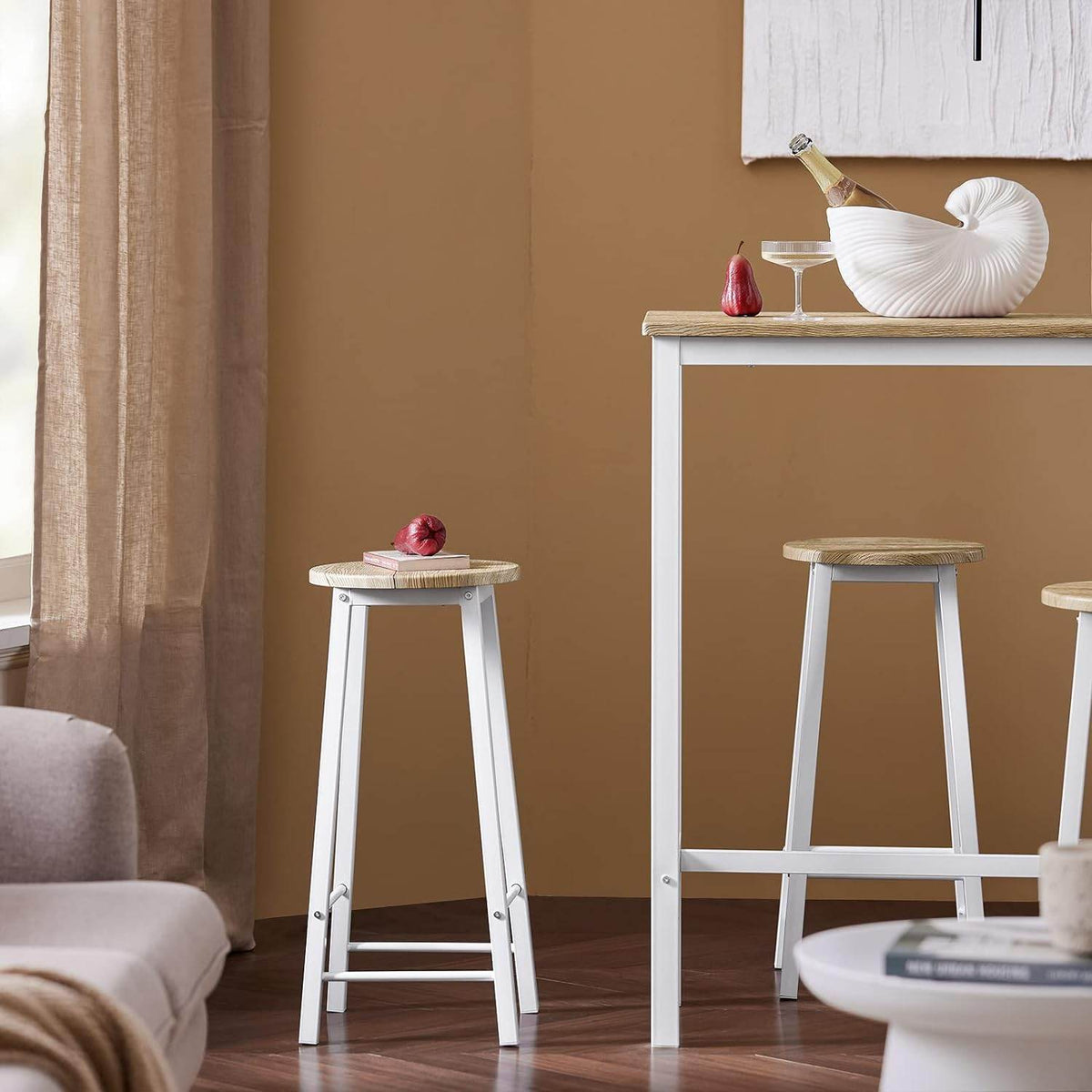 5-teilig Bartisch mit 4 Stühlen | Esstisch set | Stehtisch | Sitzgruppe | Weiss-Natur | OGT22-WN - Palo24
