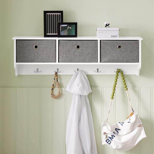 Wandgarderobe Kleiderhaken Flurgarderobe Weiss-Hellgrau - Palo24