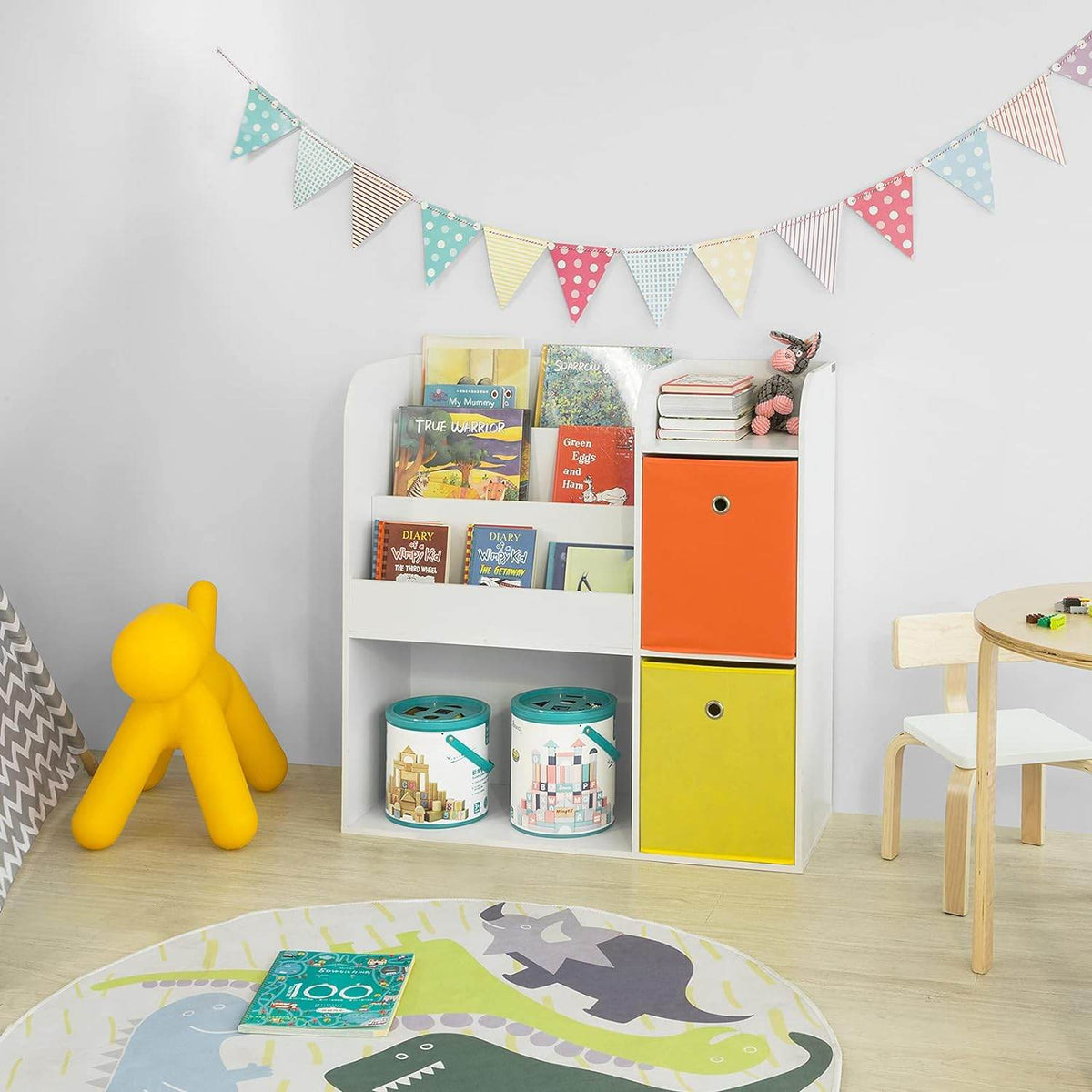 Kinderbücherregal | Spielzeugtruhe | Aufbewahrungsregal für Kinder | Weiss KMB37-W - Palo24