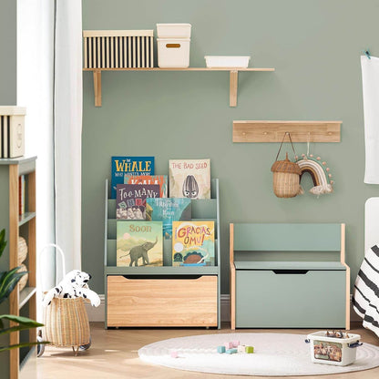 Kinder Bücherregal | Spielzeugtruhe | Aufbewahrungsregal Kinderzimmer | Grün-Natur - Palo24