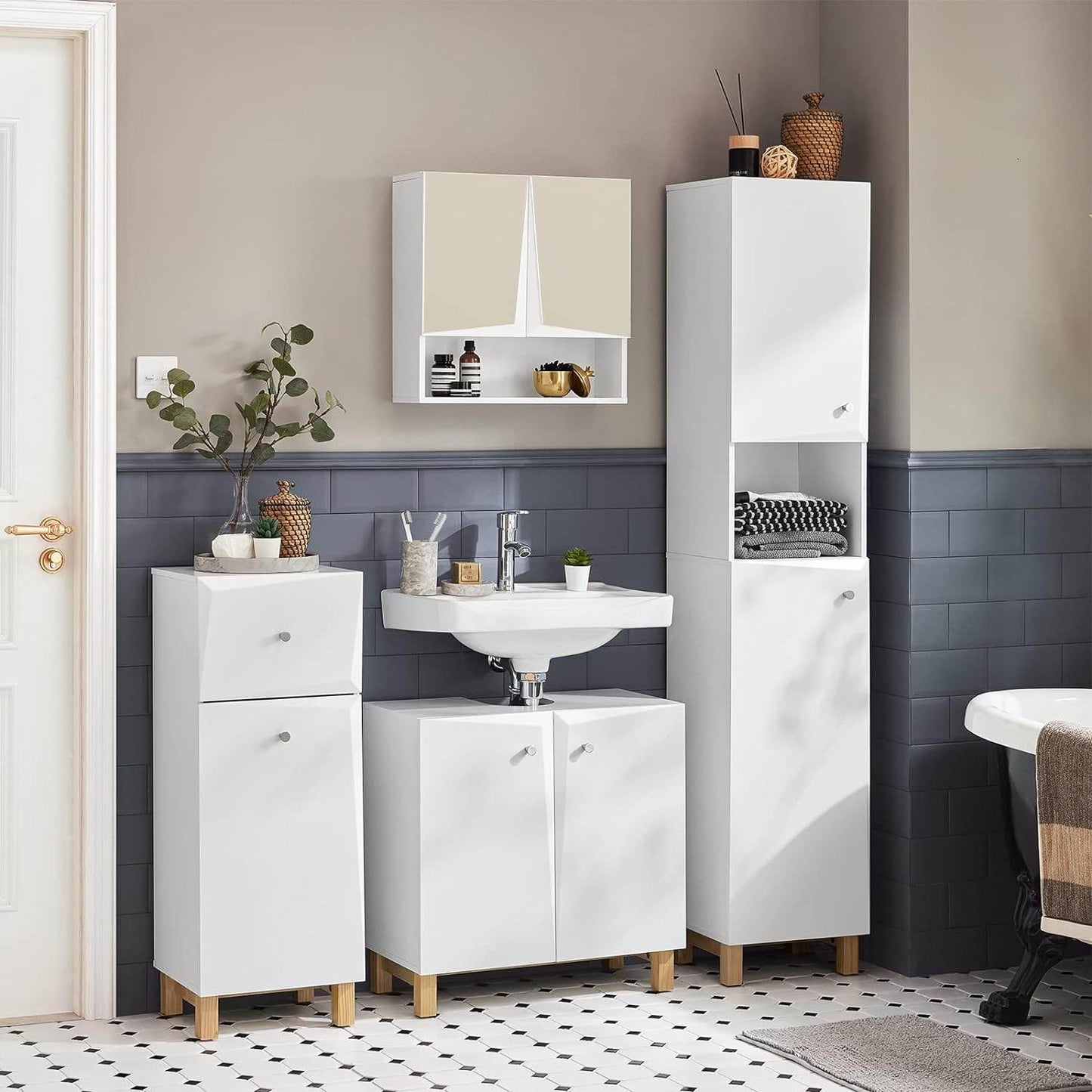 Bad Hochschrank | Badschrank | Badregal | Badmöbel Weiss BZR91-W - Palo24