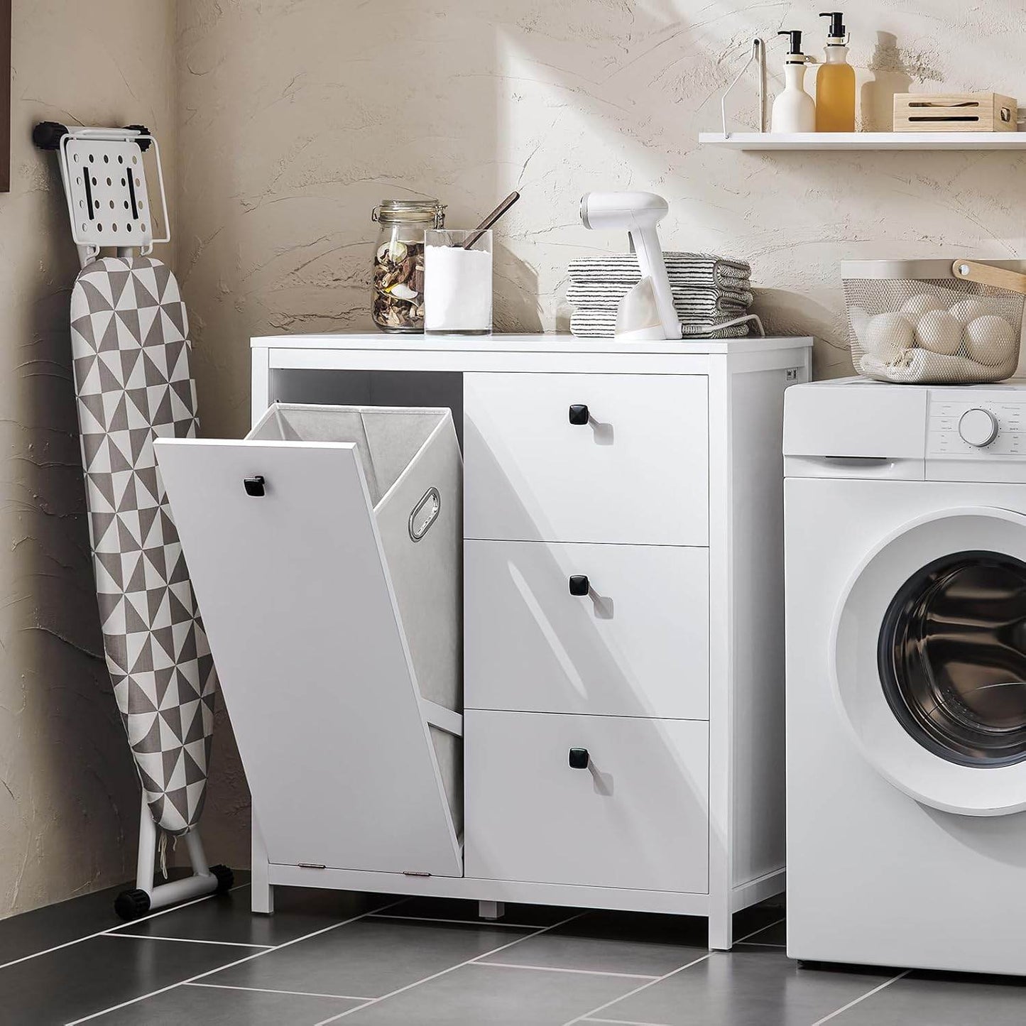 Wäscheschrank mit Wäschesack | Badschrank | Wäschekorb | Badkommode | Weiss - Palo24