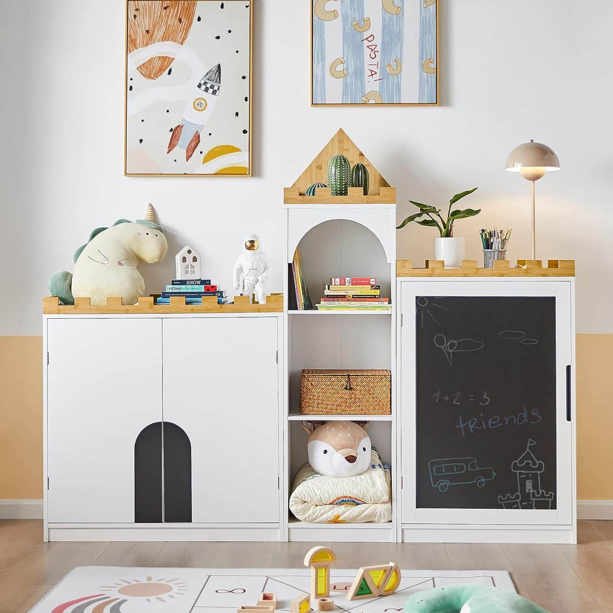 Kinderregal mit Tafel | Aufbewahrungsschrank | Kinderzimmer | KMB43-W - Palo24