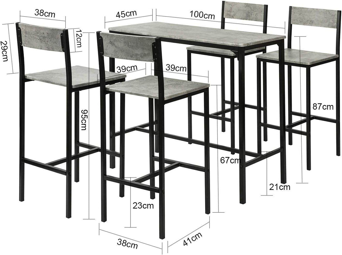 Bartisch mit 4 Hockern | Bartisch set | 5-teilig | OGT14 - Palo24