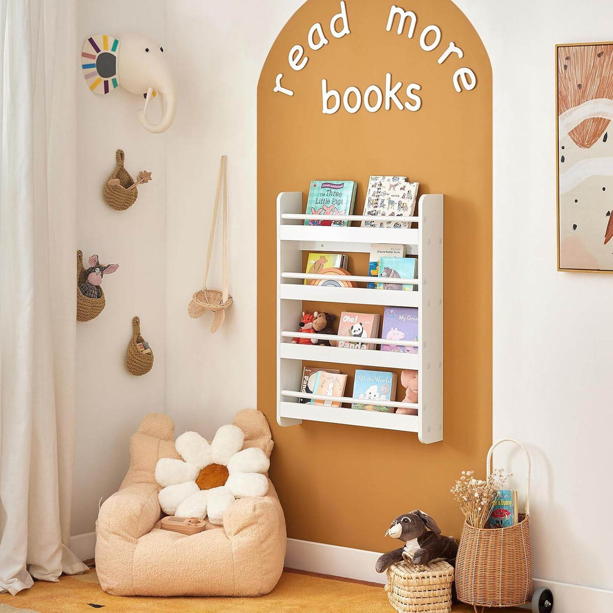 Kinder Bücherregal | Wandregal für Kinder | mit 4 Ablagen | KMB08-K-W - Palo24