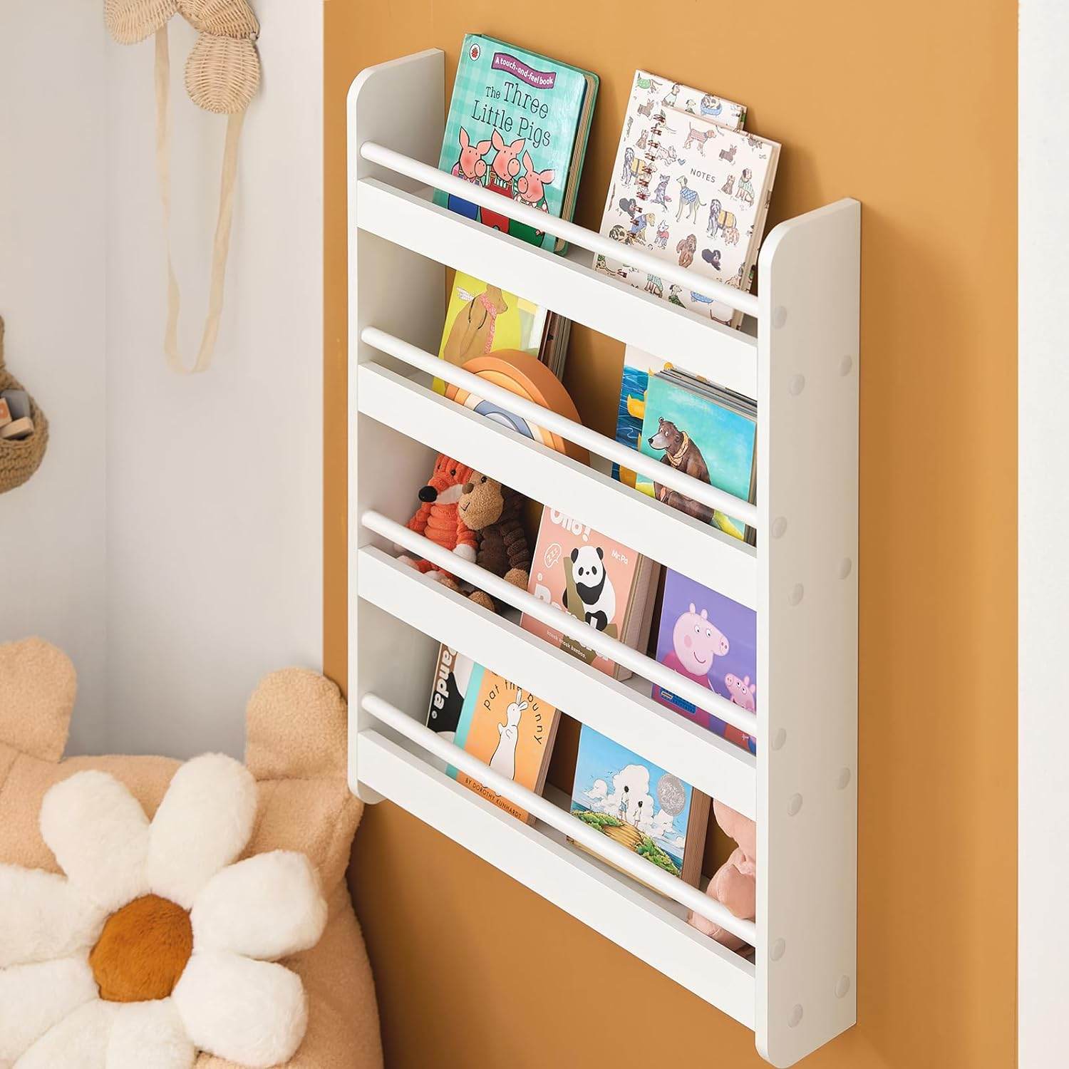Kinder Bücherregal | Wandregal für Kinder | mit 4 Ablagen | KMB08-K-W - Palo24