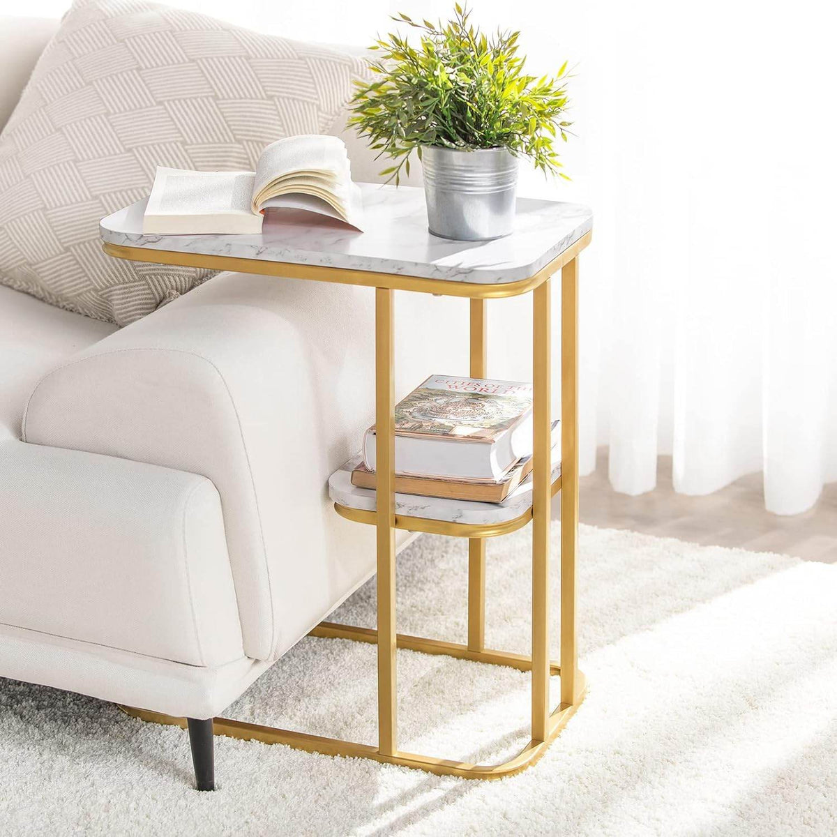 Beistelltisch | Pflegetisch mit goldenem Metallgestell | Couchtisch Sofa | FBT110-G - Palo24