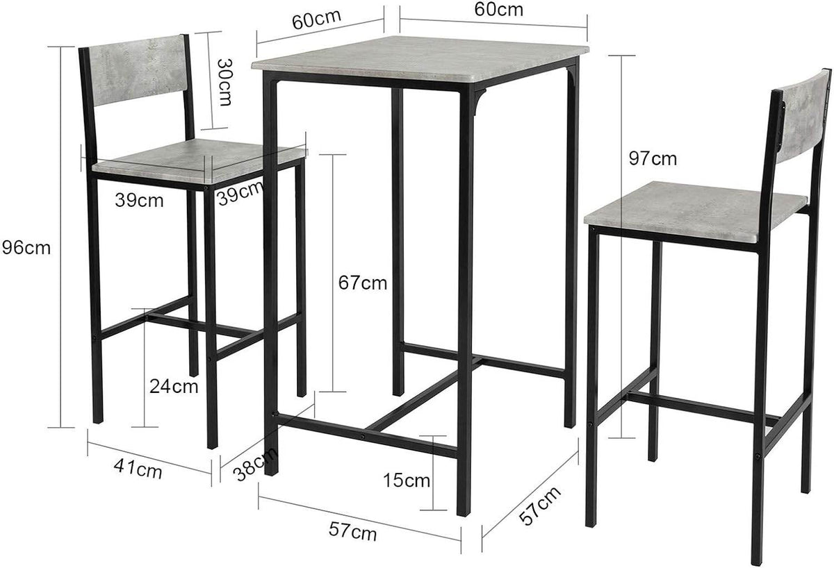 Bartisch mit 2 Barhocker | Bartisch set | 3-teilig | grau | OGT27-HG - Palo24