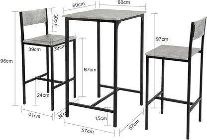 Bartisch mit 2 Barhocker | Bartisch set | 3-teilig | grau | OGT27-HG - Palo24