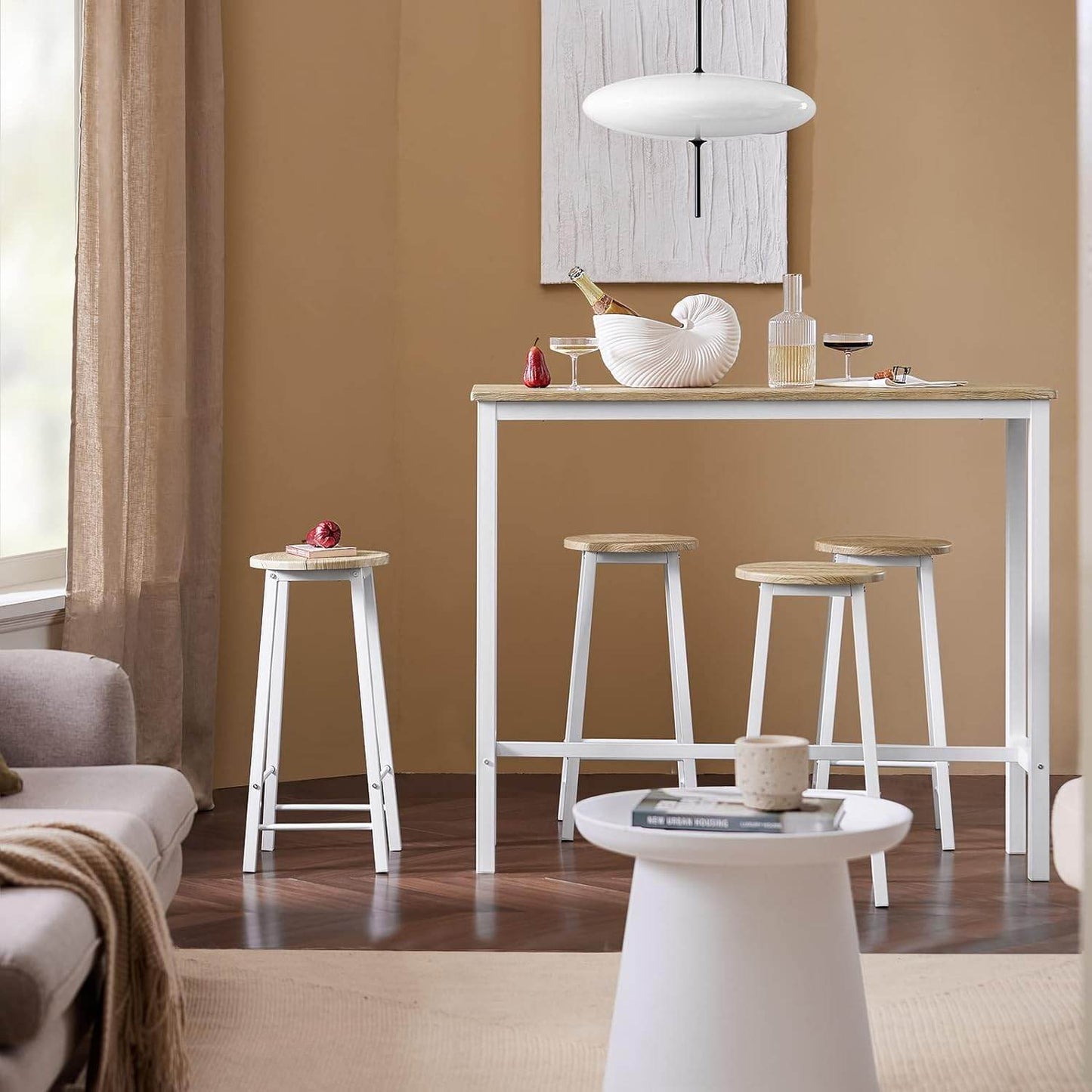 5-teilig Bartisch mit 4 Stühlen | Esstisch set | Stehtisch | Sitzgruppe | Weiss-Natur | OGT22-WN - Palo24