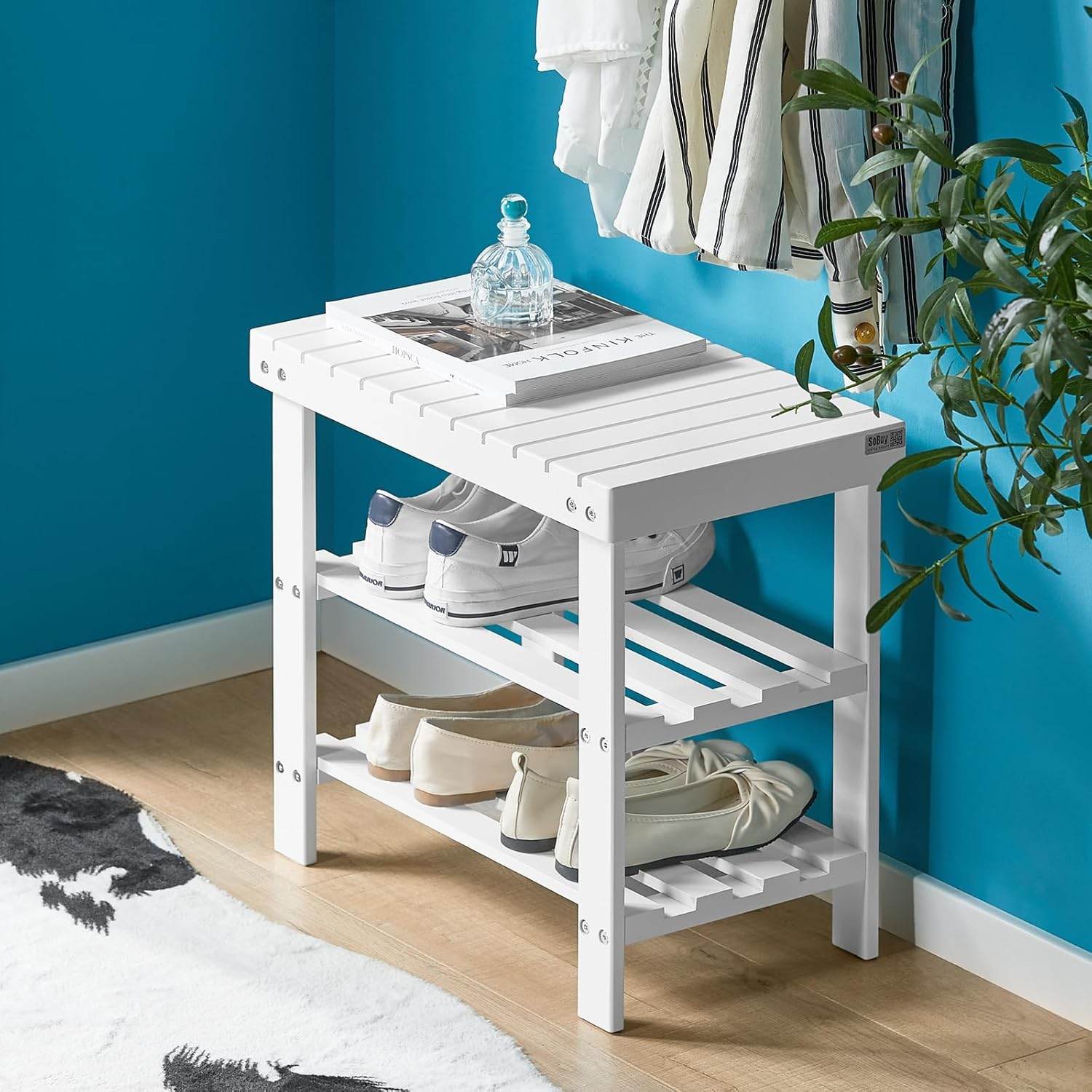 Schuhregal | Sitzbank schmal | Breit 50cm Weiss | FSR02-K-W - Palo24