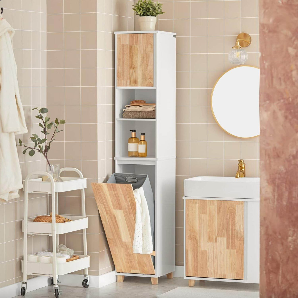 Bad Hochschrank | Badschrank | Wäscheschrank | Badmöbel | BZR74-W - Palo24