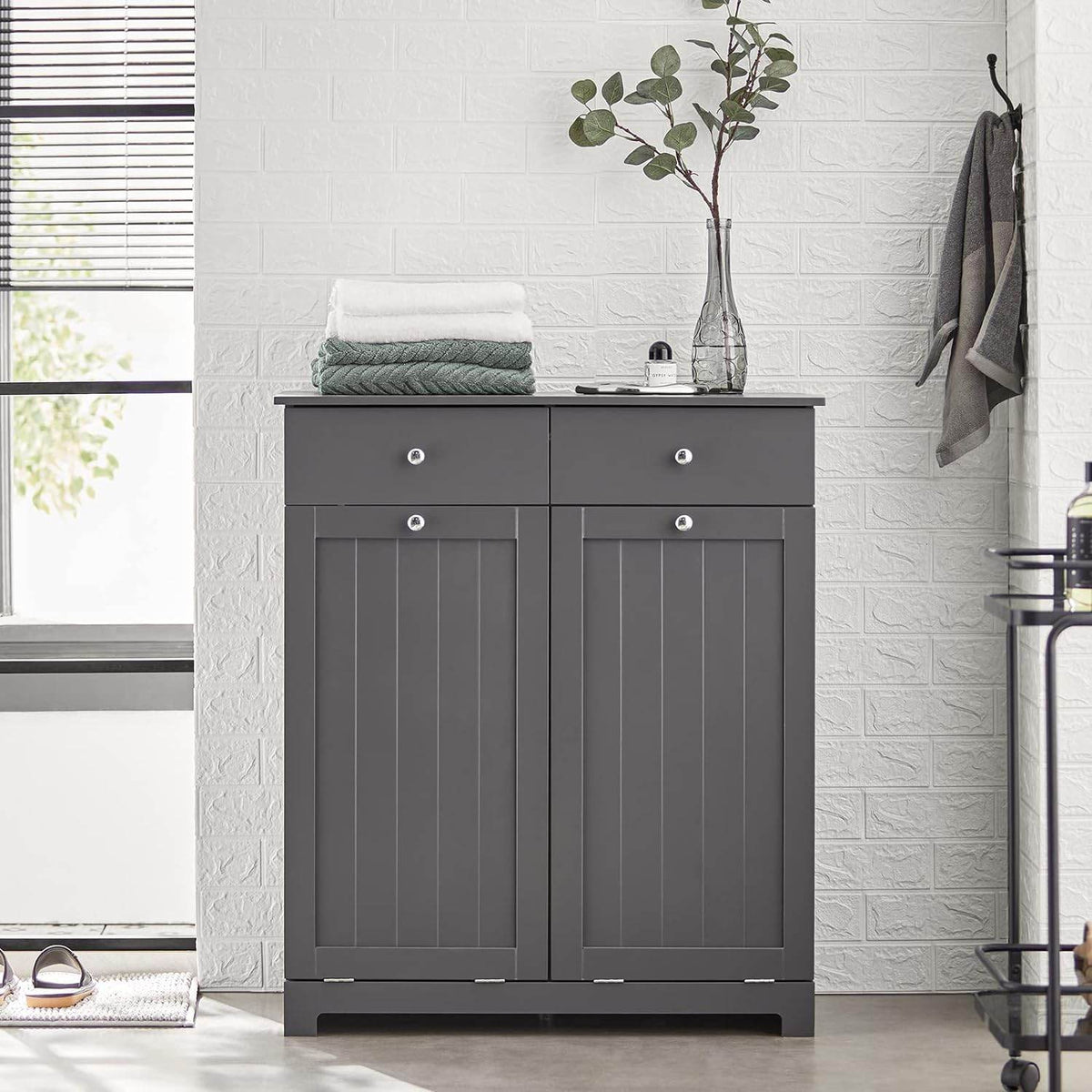 Wäscheschrank mit 2 Wäschesäcke | Wäschesammler | Wäschekorb Grau | BZR33-DG - Palo24