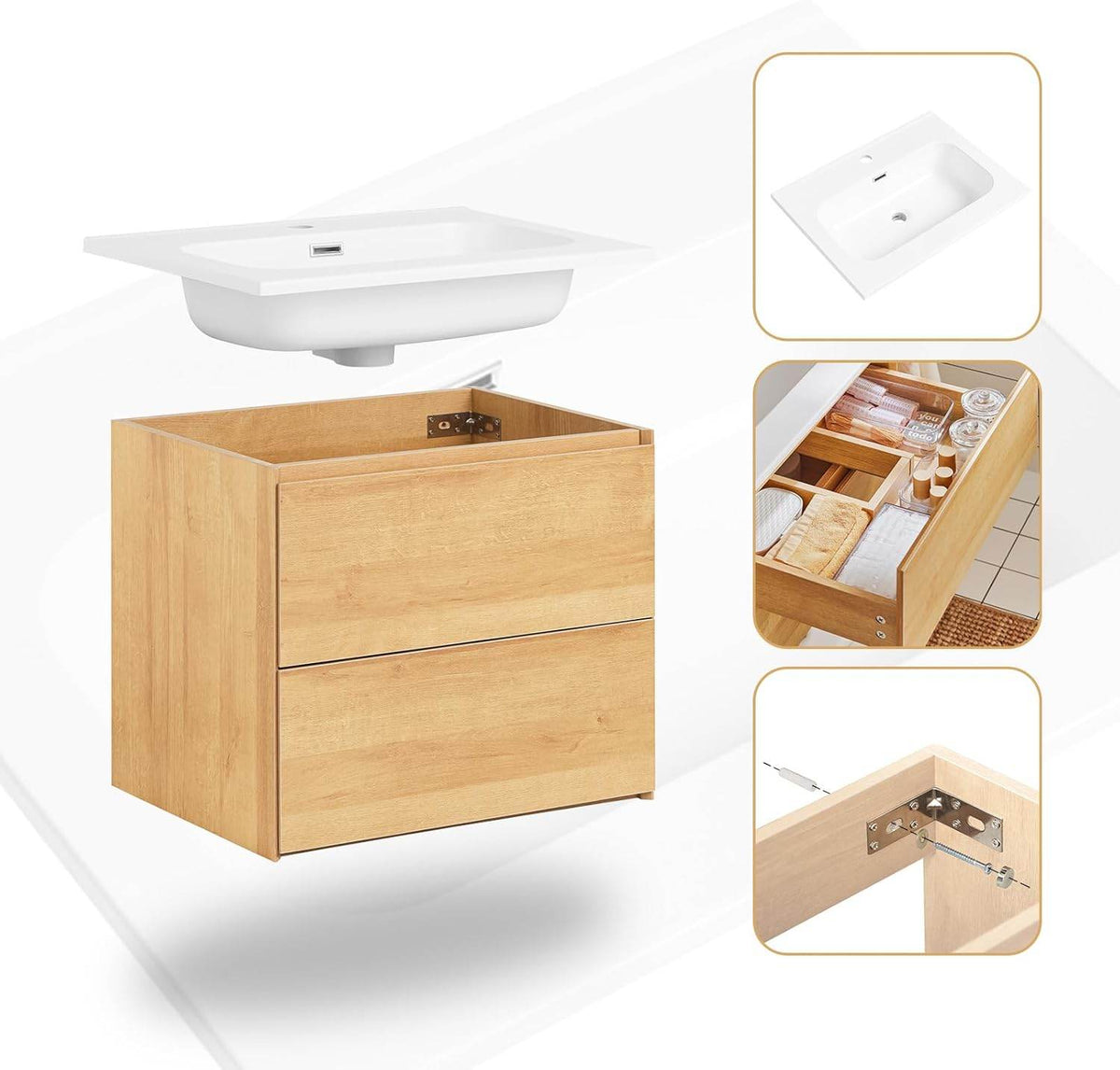 Waschbeckenunterschrank | Waschtisch Natur | Waschbecken mit Unterschrank - Palo24