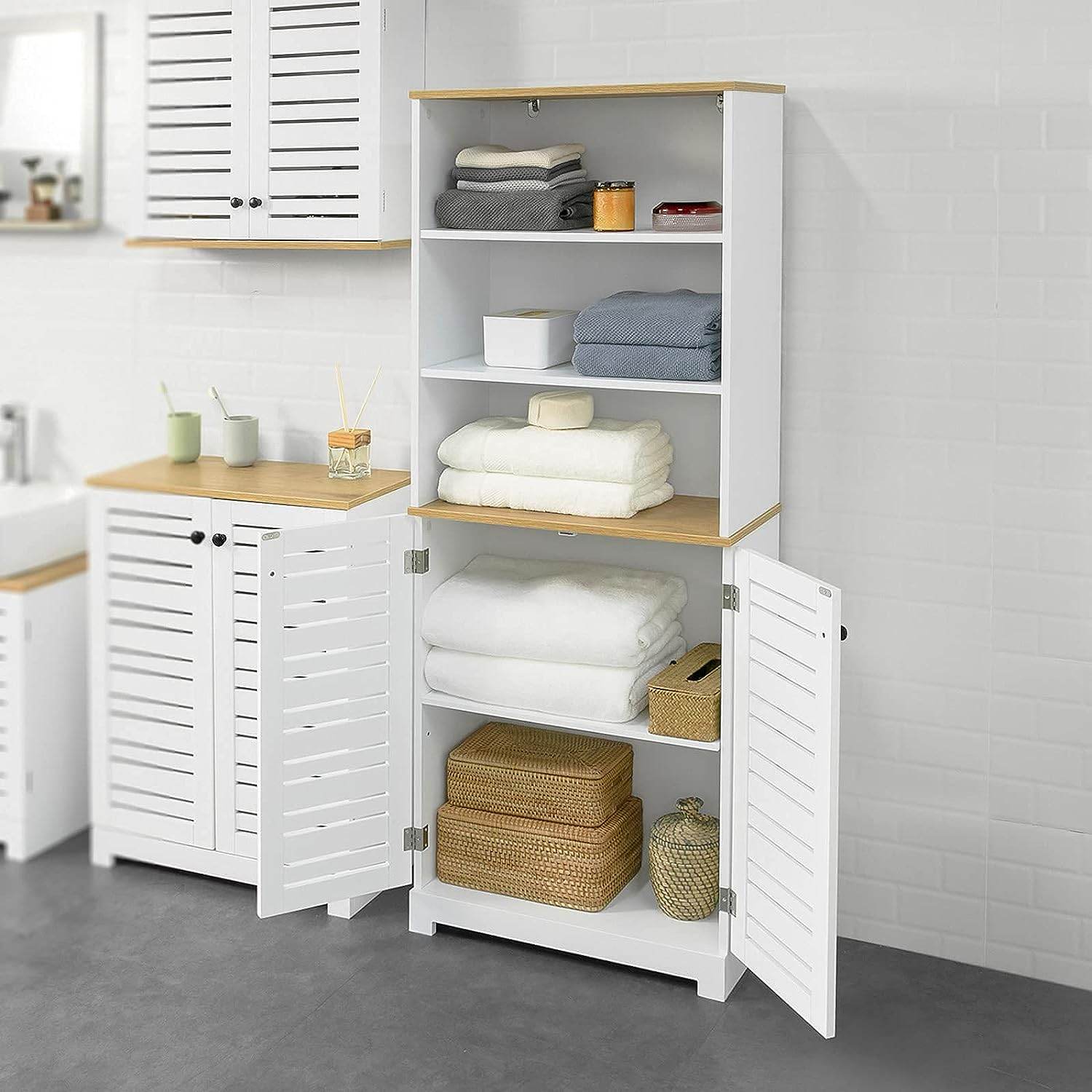 Badezimmer Hochschrank | Badschrank Weiss Badezimmermöbel | BZR44-W - Palo24