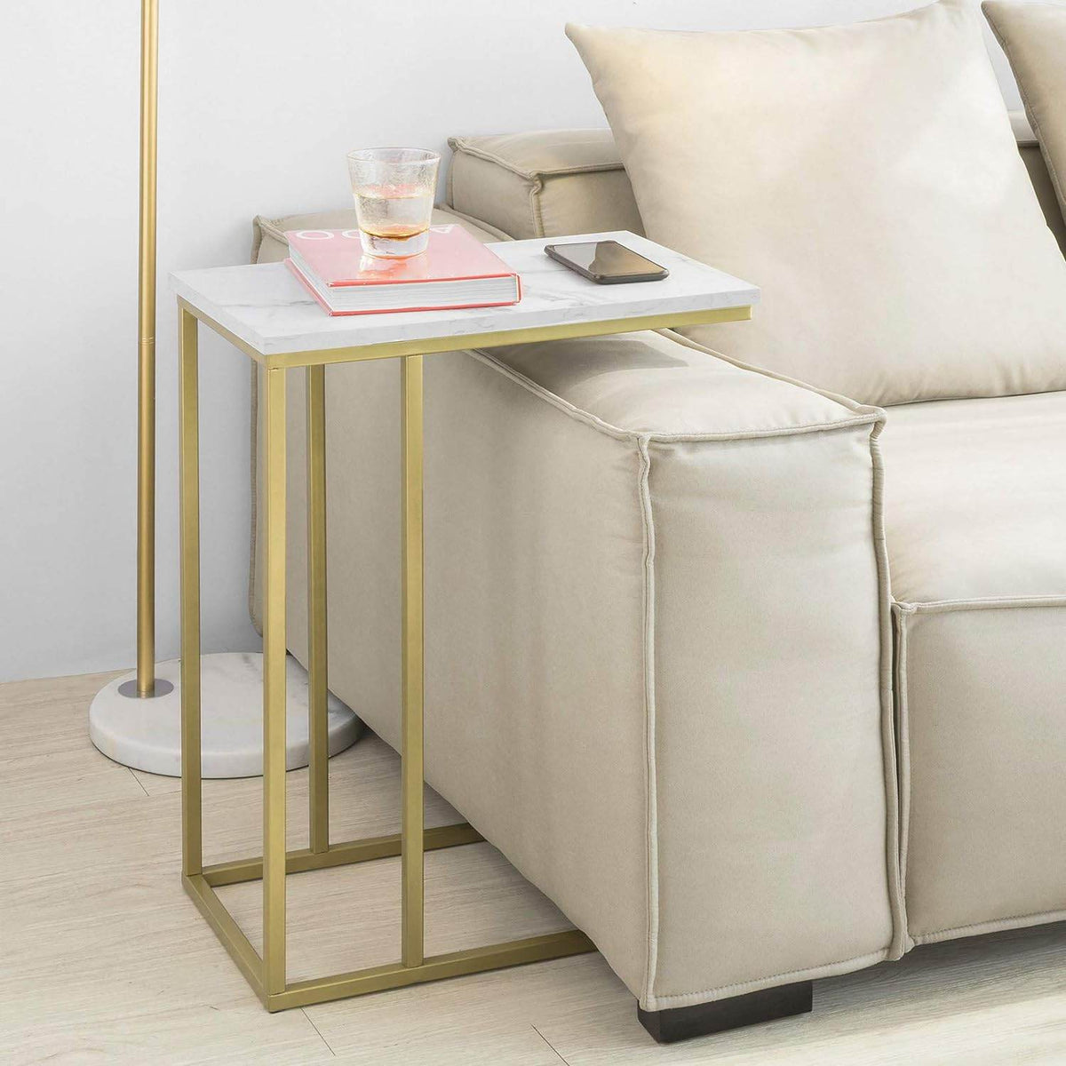 Beistelltisch | Pflegetisch mit goldenem Metallgestell | Couchtisch Sofa | FBT87-G - Palo24