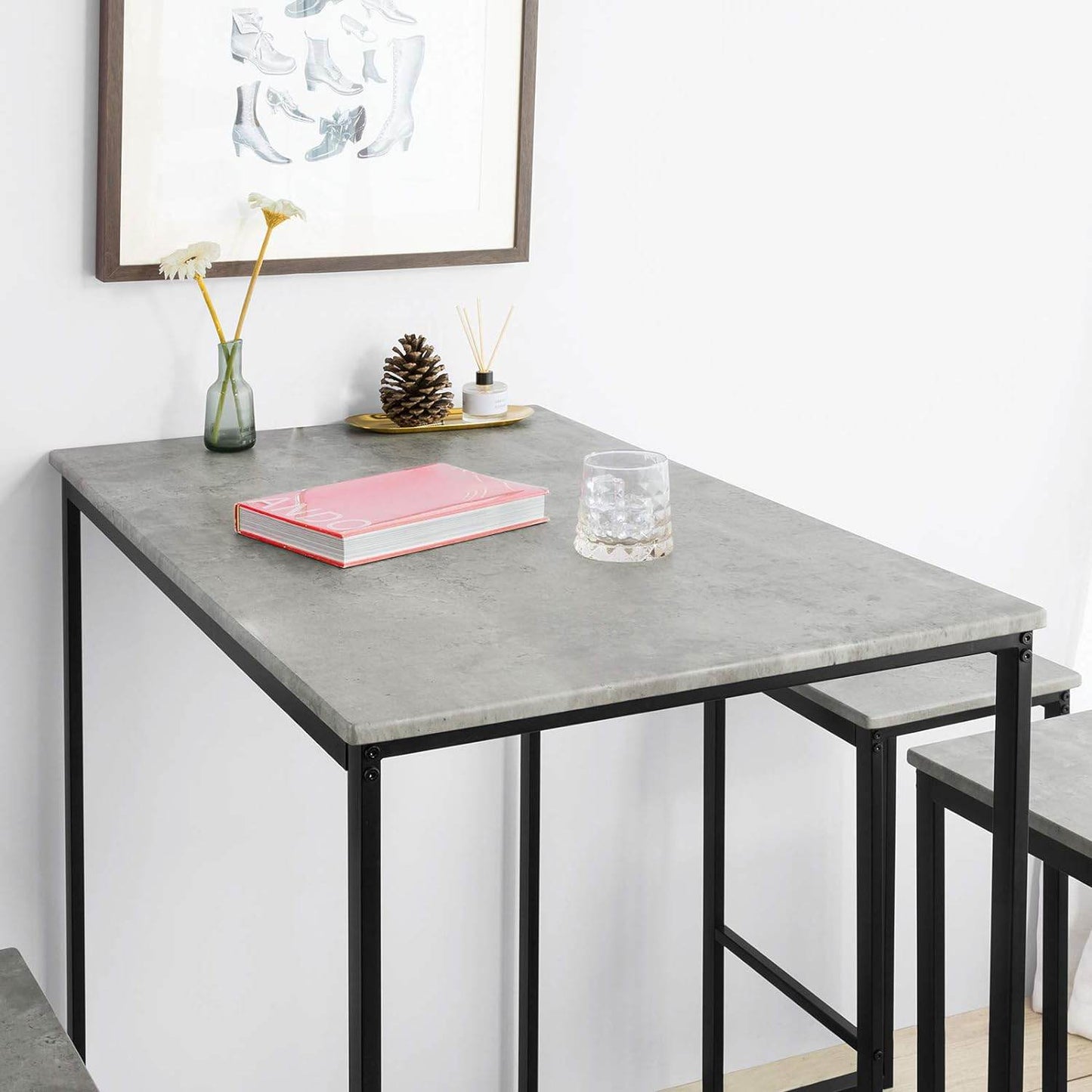 Bartisch mit 4 Hockern | Bartisch set | Stehtisch | 5-teilig | grau | OGT15-HG - Palo24