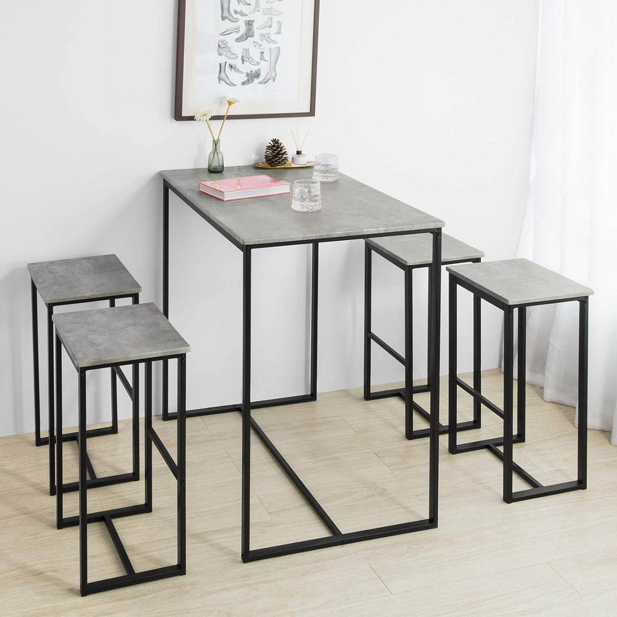 Bartisch mit 4 Hockern | Bartisch set | Stehtisch | 5-teilig | grau | OGT15-HG - Palo24