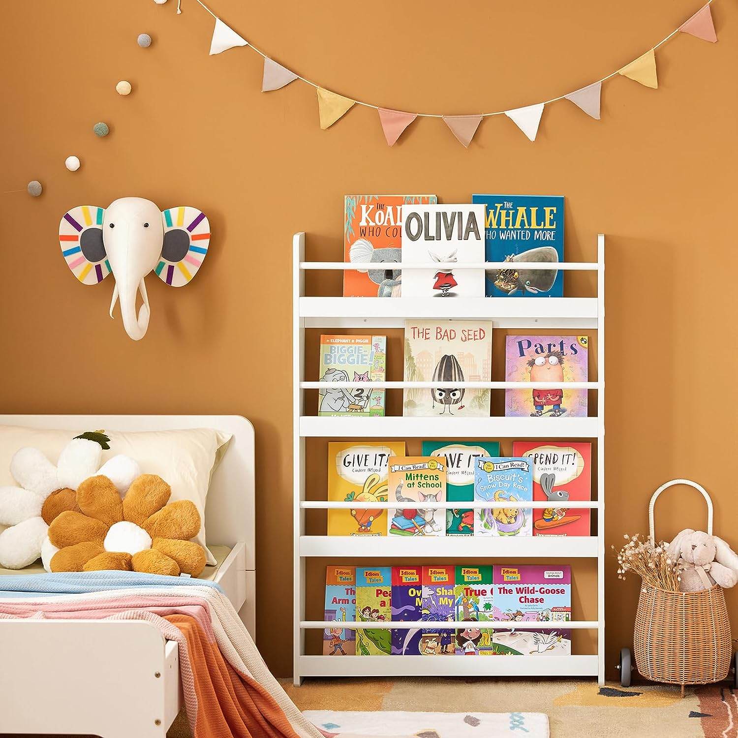 Kinder Bücherregal | Wandregal für Kinder | mit 4 Ablagen | KMB08-W - Palo24