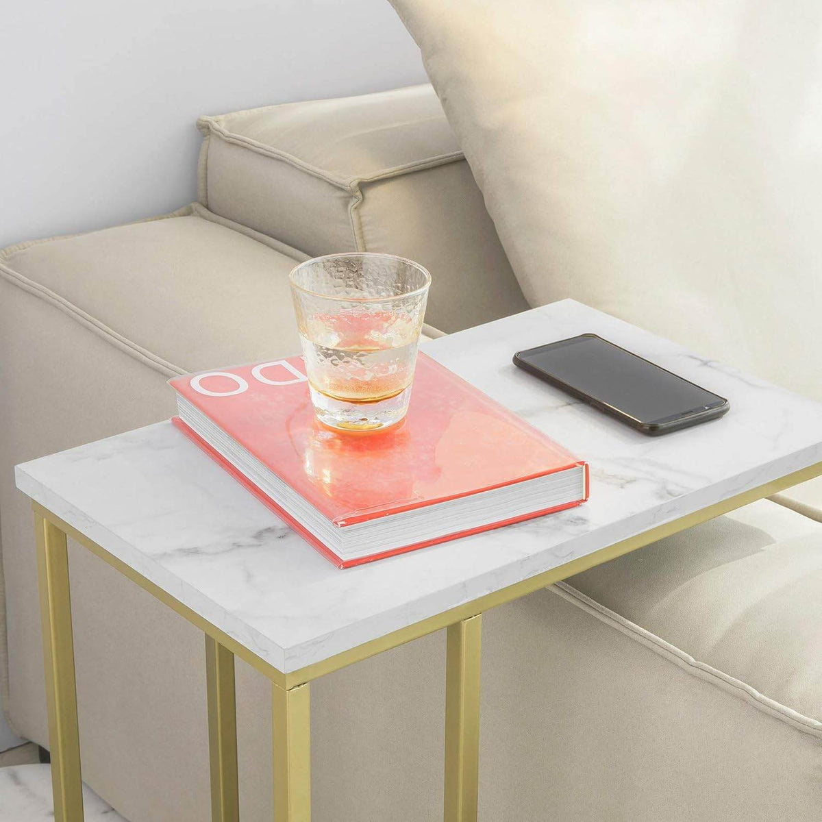 Beistelltisch | Pflegetisch mit goldenem Metallgestell | Couchtisch Sofa | FBT87-G - Palo24