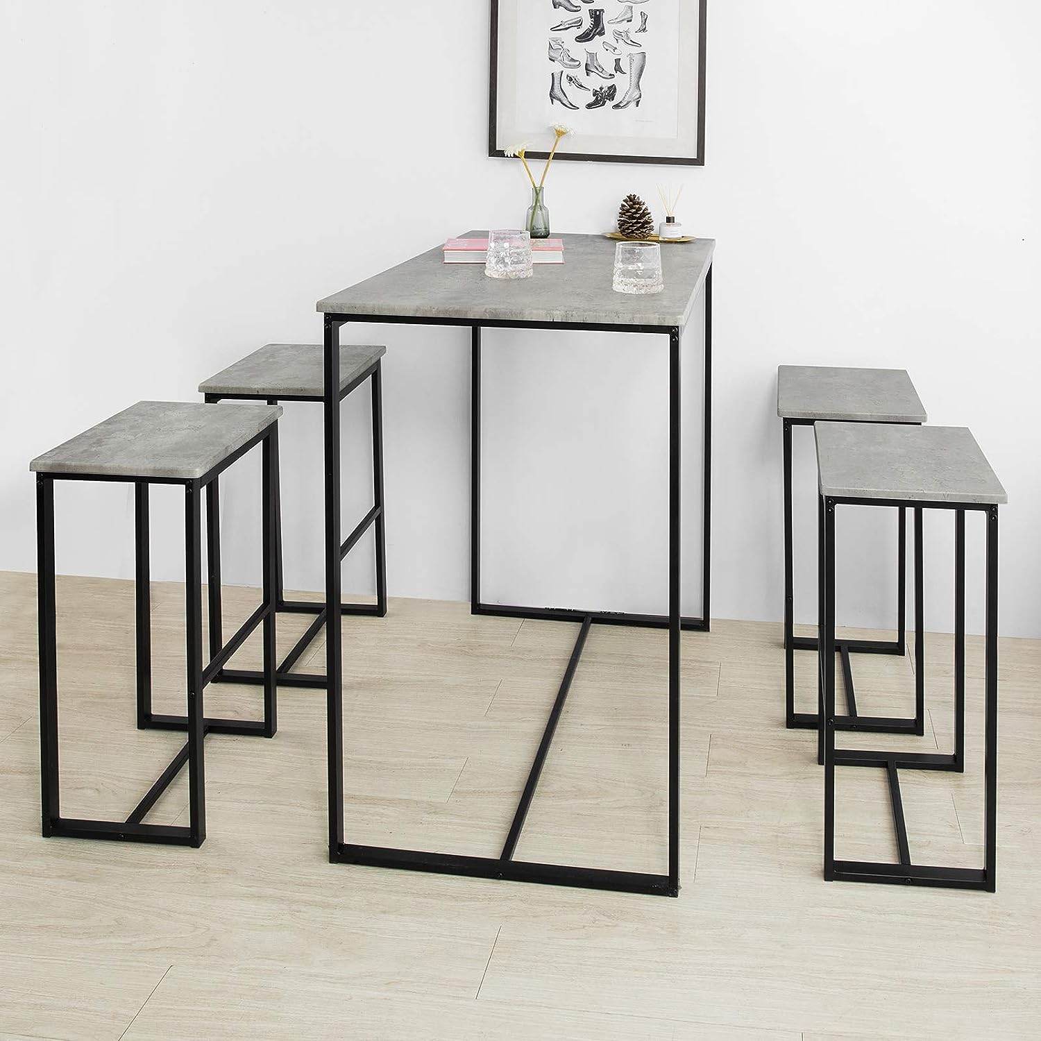 Bartisch mit 4 Hockern | Bartisch set | Stehtisch | 5-teilig | grau | OGT15-HG - Palo24