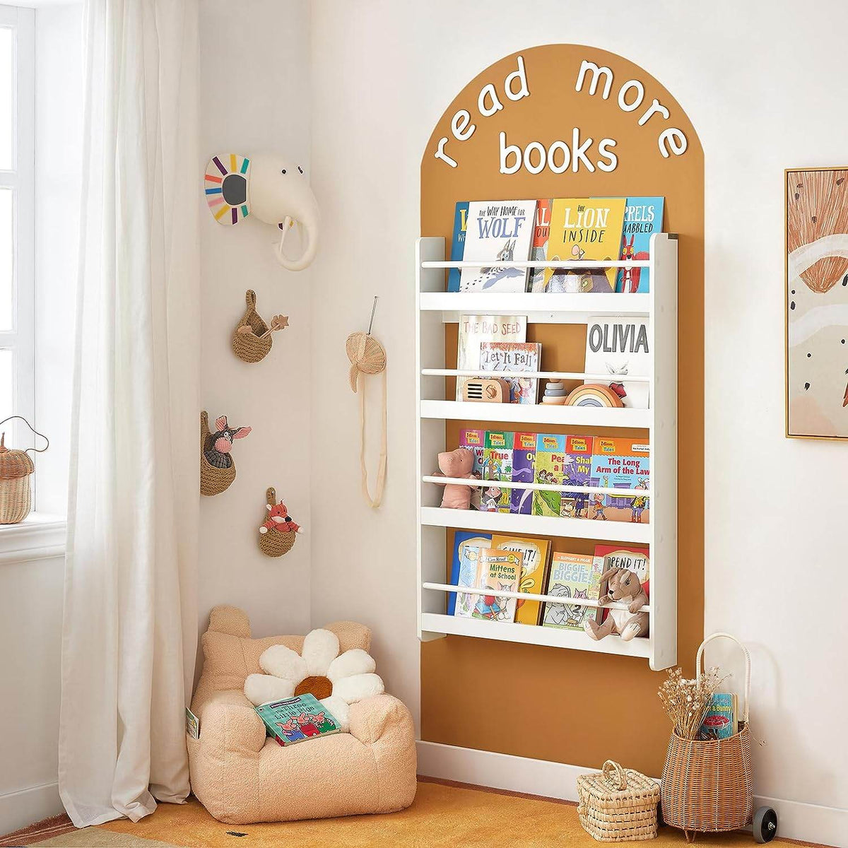 Kinder Bücherregal | Wandregal für Kinder | mit 4 Ablagen | KMB08-W - Palo24
