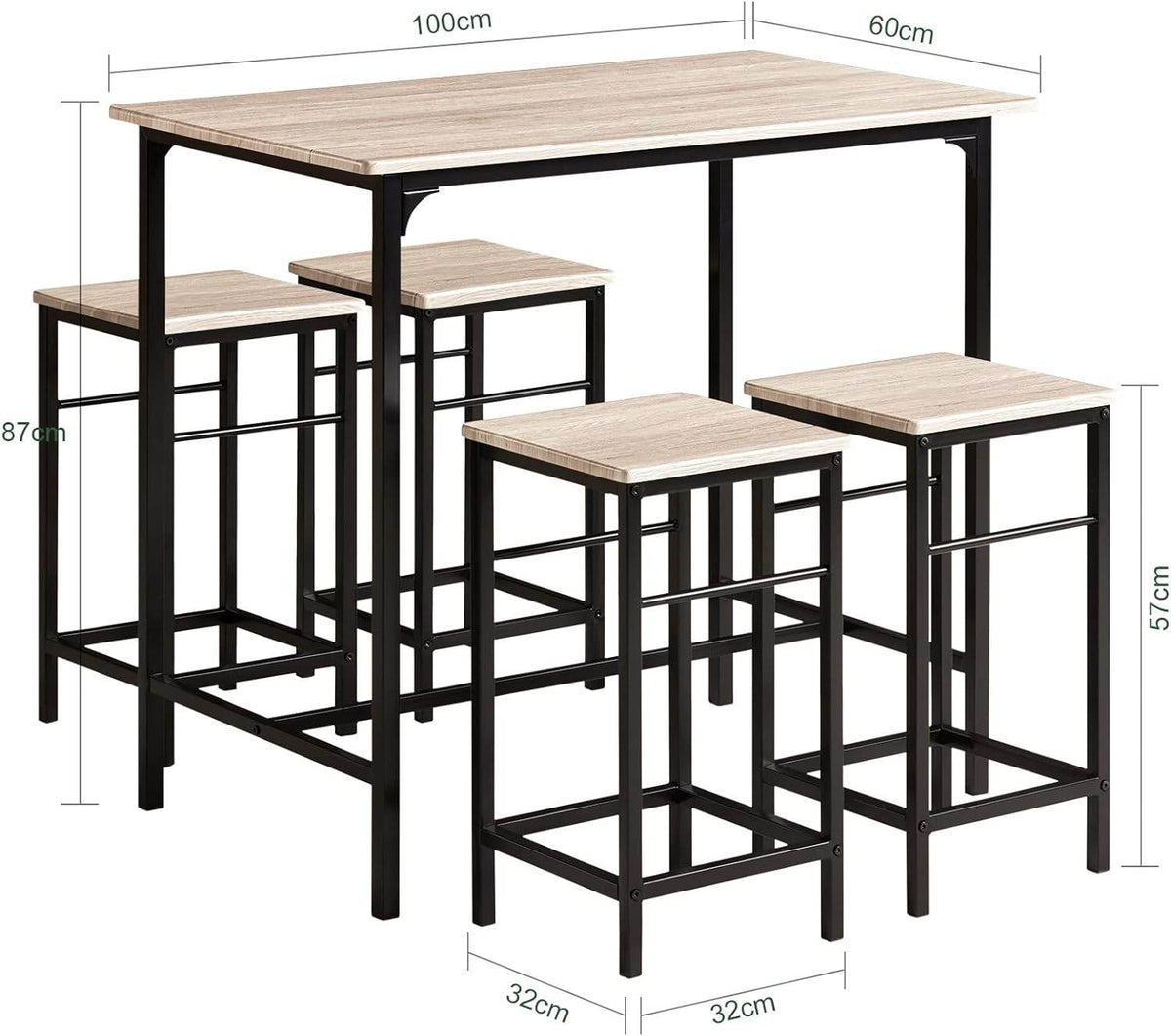 Bartisch mit 4 Hockern | Bartisch set | 5-teilig | OGT11-N - Palo24