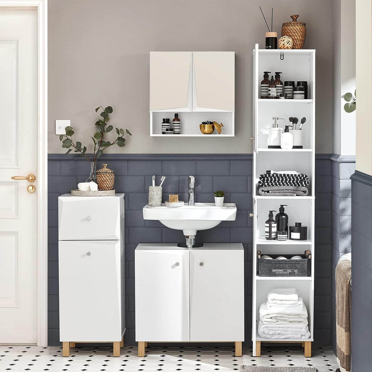 Bad Hochschrank | Badschrank | Badregal | Badmöbel Weiss BZR91-W - Palo24