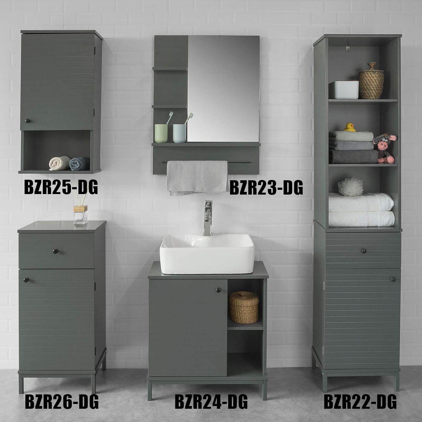 Hängeschrank Bad | Wandschrank | Medizinschrank | Dunkelgrau | BZR25-DG - Palo24