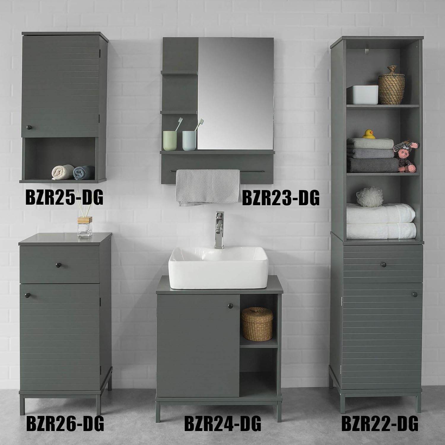 Hängeschrank Bad | Wandschrank | Medizinschrank | Dunkelgrau | BZR25-DG - Palo24